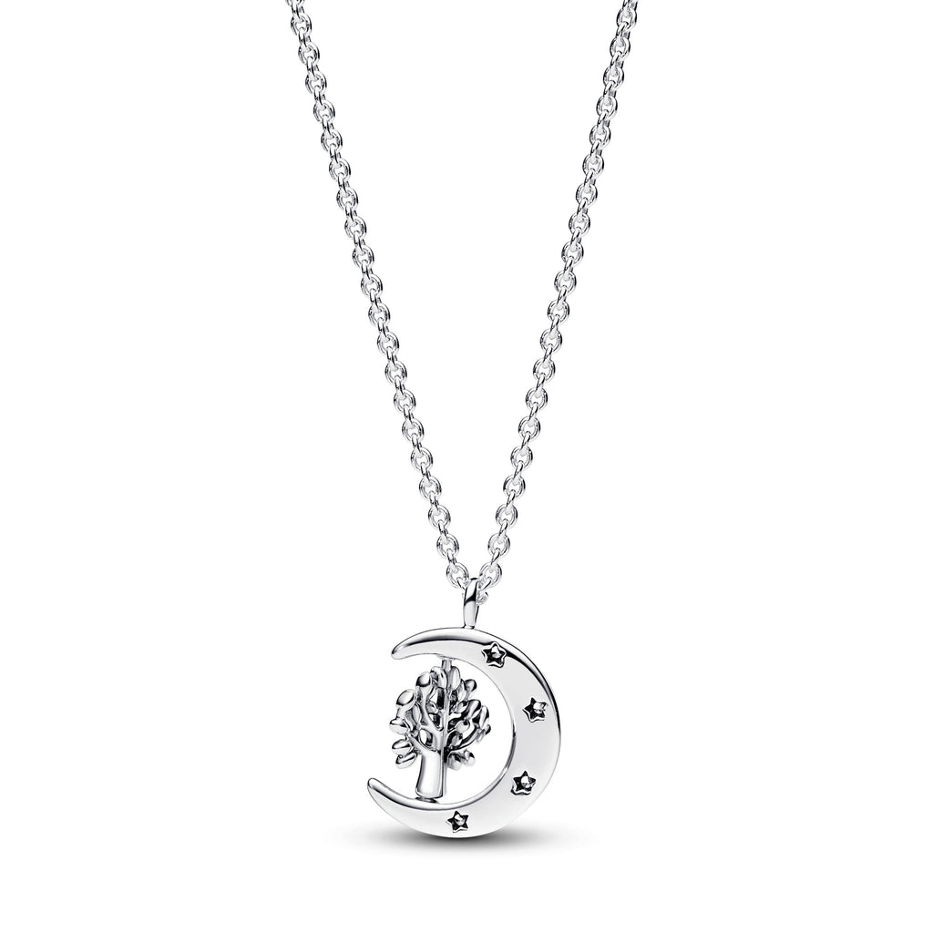 PANDORA Moon And Spinning Tree Of Life Pendant Necklace Cubic Zirconia Silver Necklaces Jewelry Gift