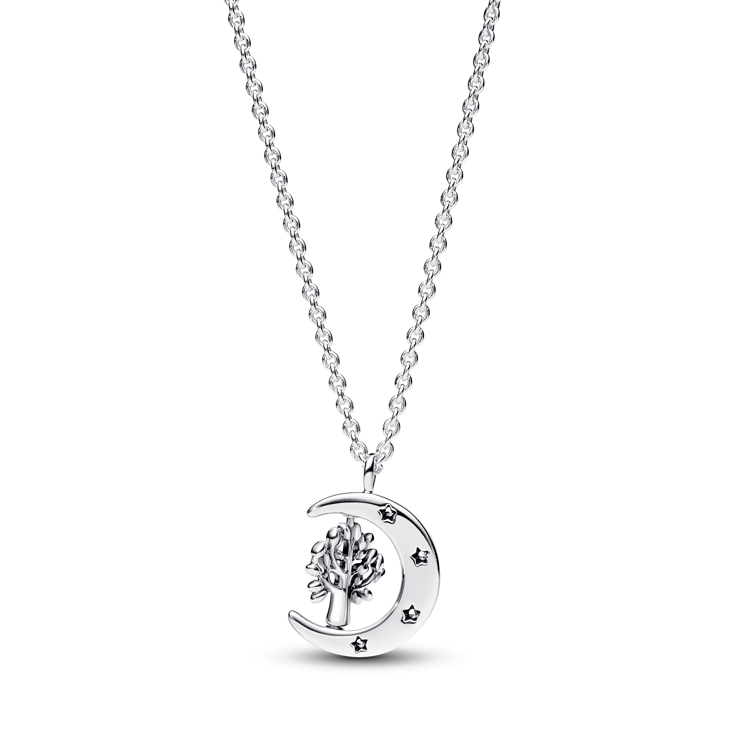 PANDORA Moon And Spinning Tree Of Life Pendant Necklace Cubic Zirconia Silver Necklaces Jewelry Gift