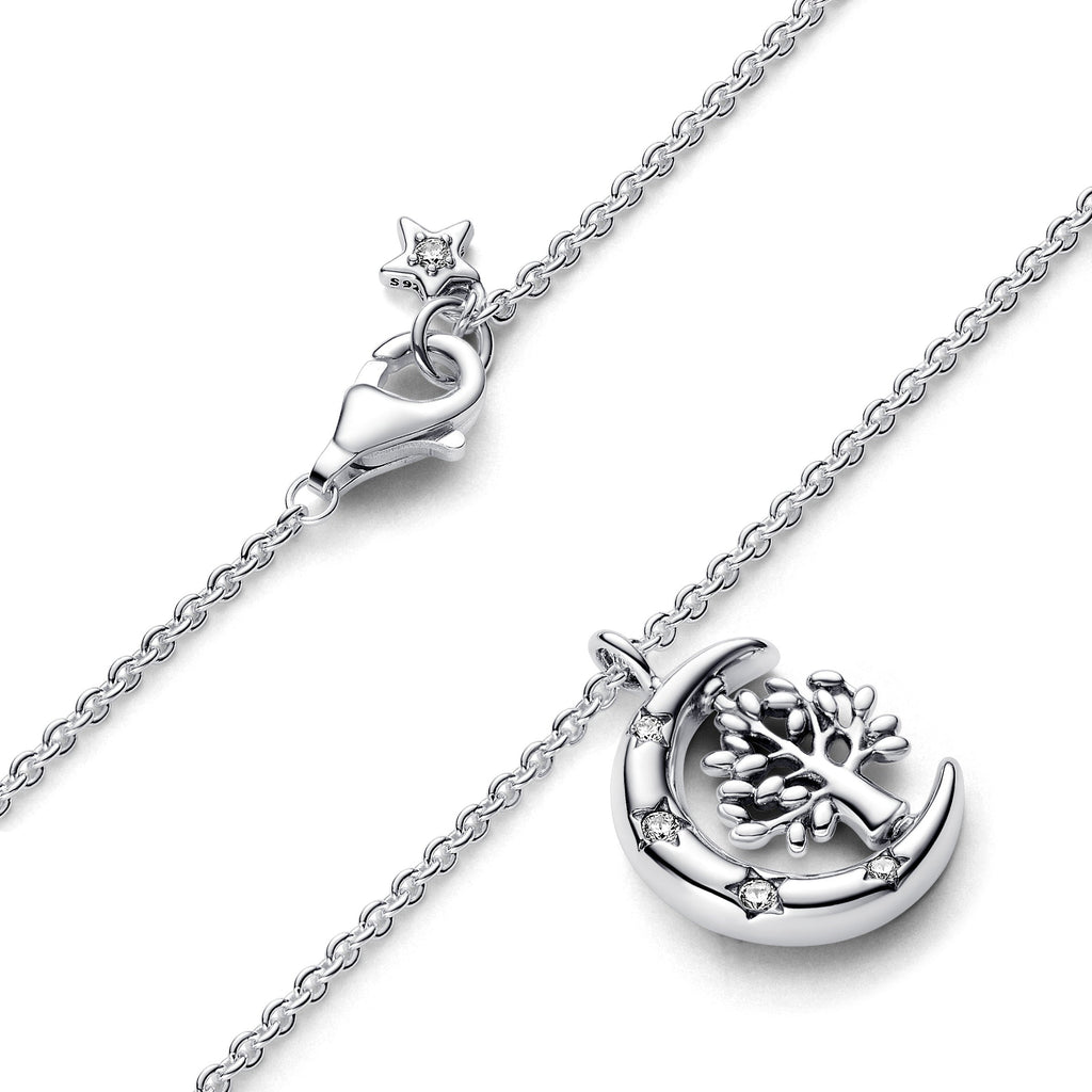PANDORA Moon And Spinning Tree Of Life Pendant Necklace Cubic Zirconia Silver Necklaces Jewelry Gift