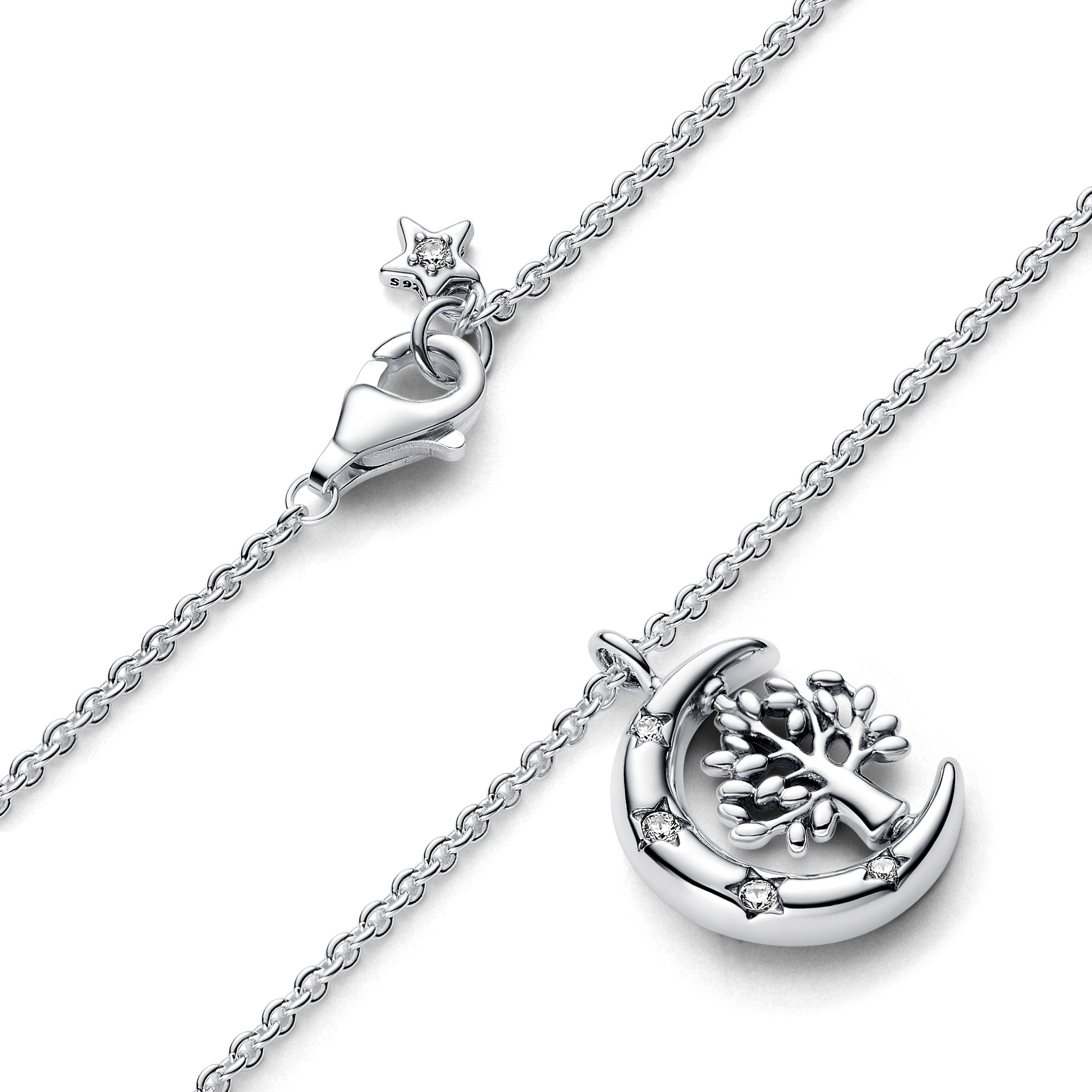 PANDORA Moon And Spinning Tree Of Life Pendant Necklace Cubic Zirconia Silver Necklaces Jewelry Gift