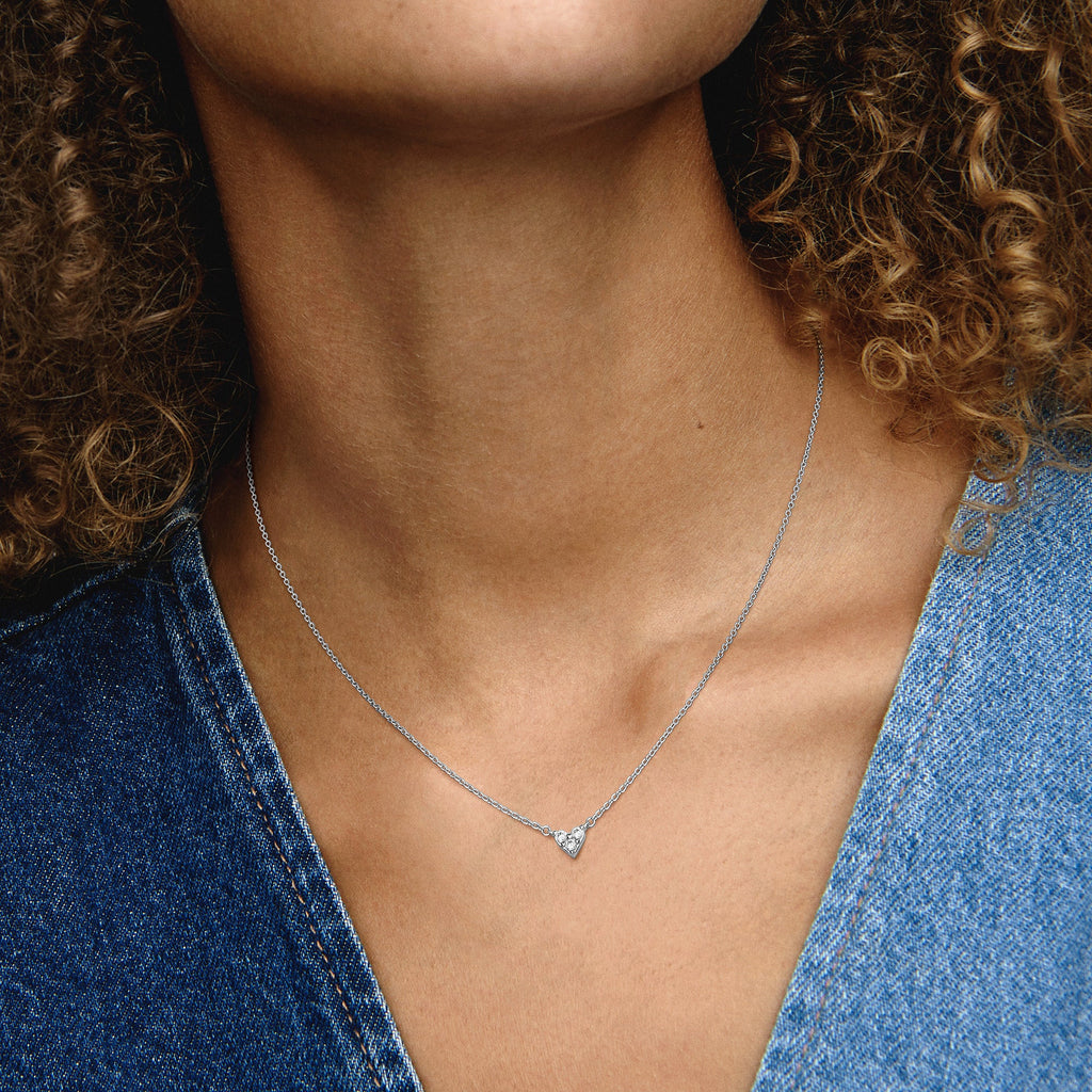 PANDORA Triple Stone Heart Collier Necklace Cubic Zirconia Silver Necklaces Pendant Necklace Jewelry Gift