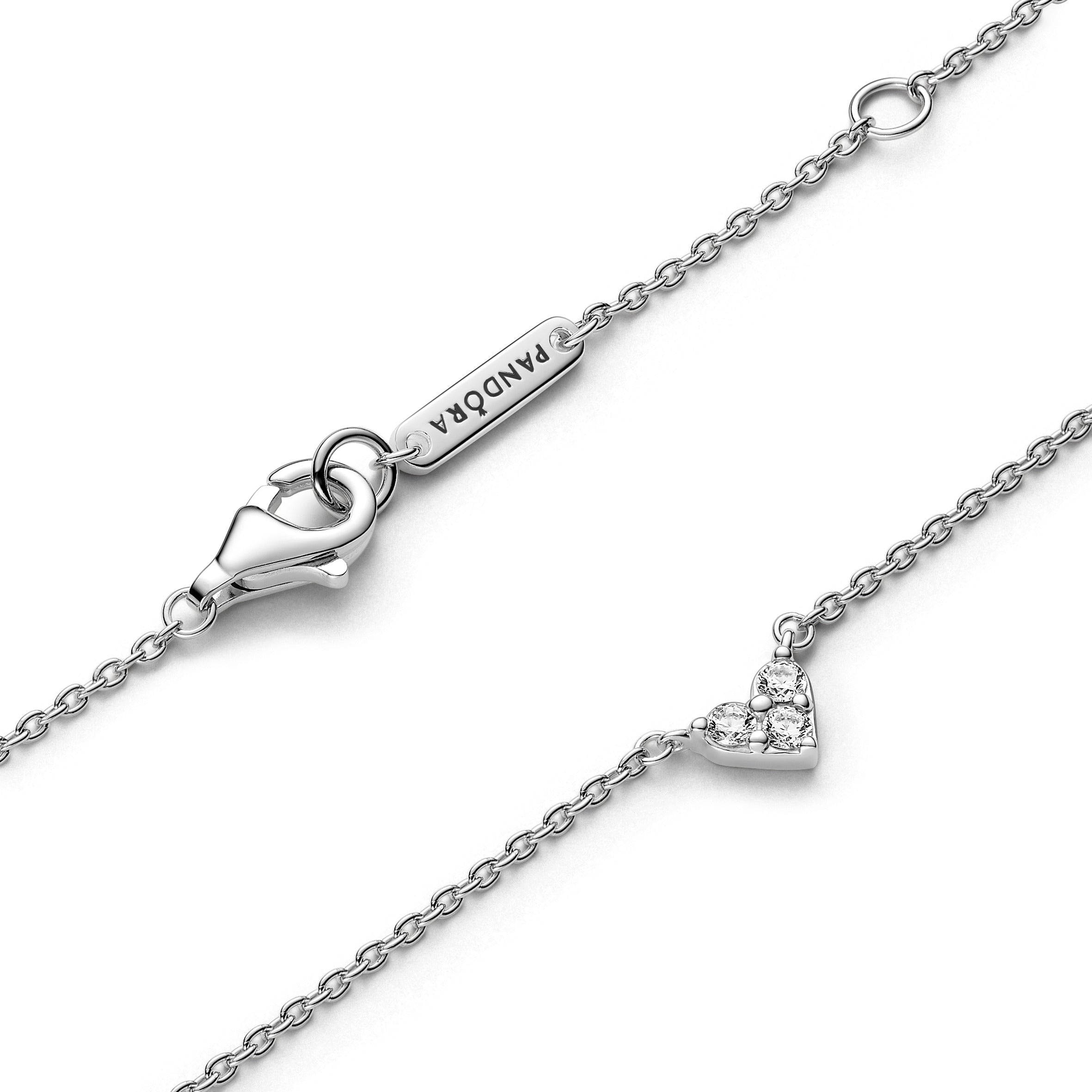 PANDORA Triple Stone Heart Collier Necklace Cubic Zirconia Silver Necklaces Pendant Necklace Jewelry Gift