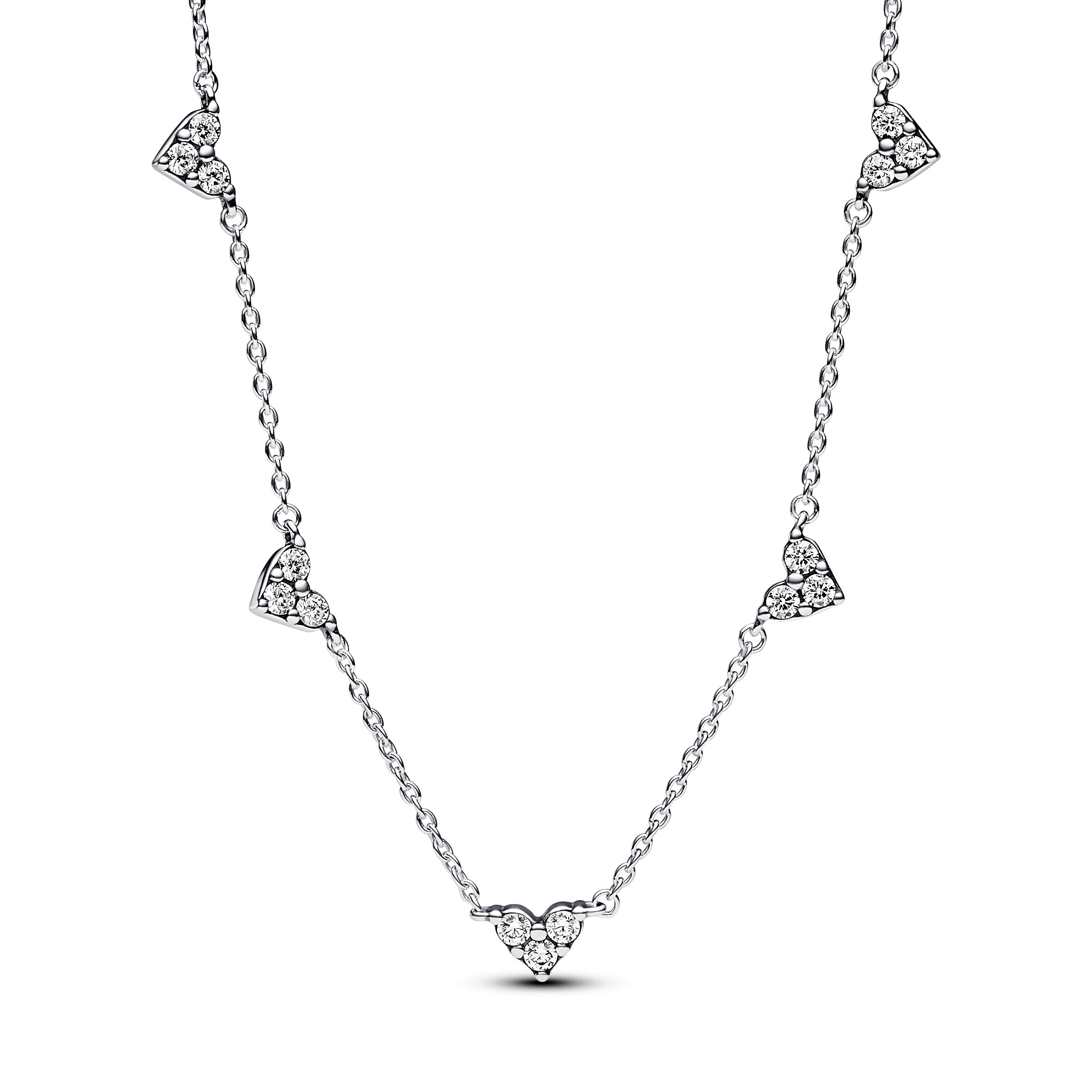 PANDORA Triple Stone Heart Station Chain Necklace Cubic Zirconia Silver Necklaces Pendant Necklace Jewelry Gift