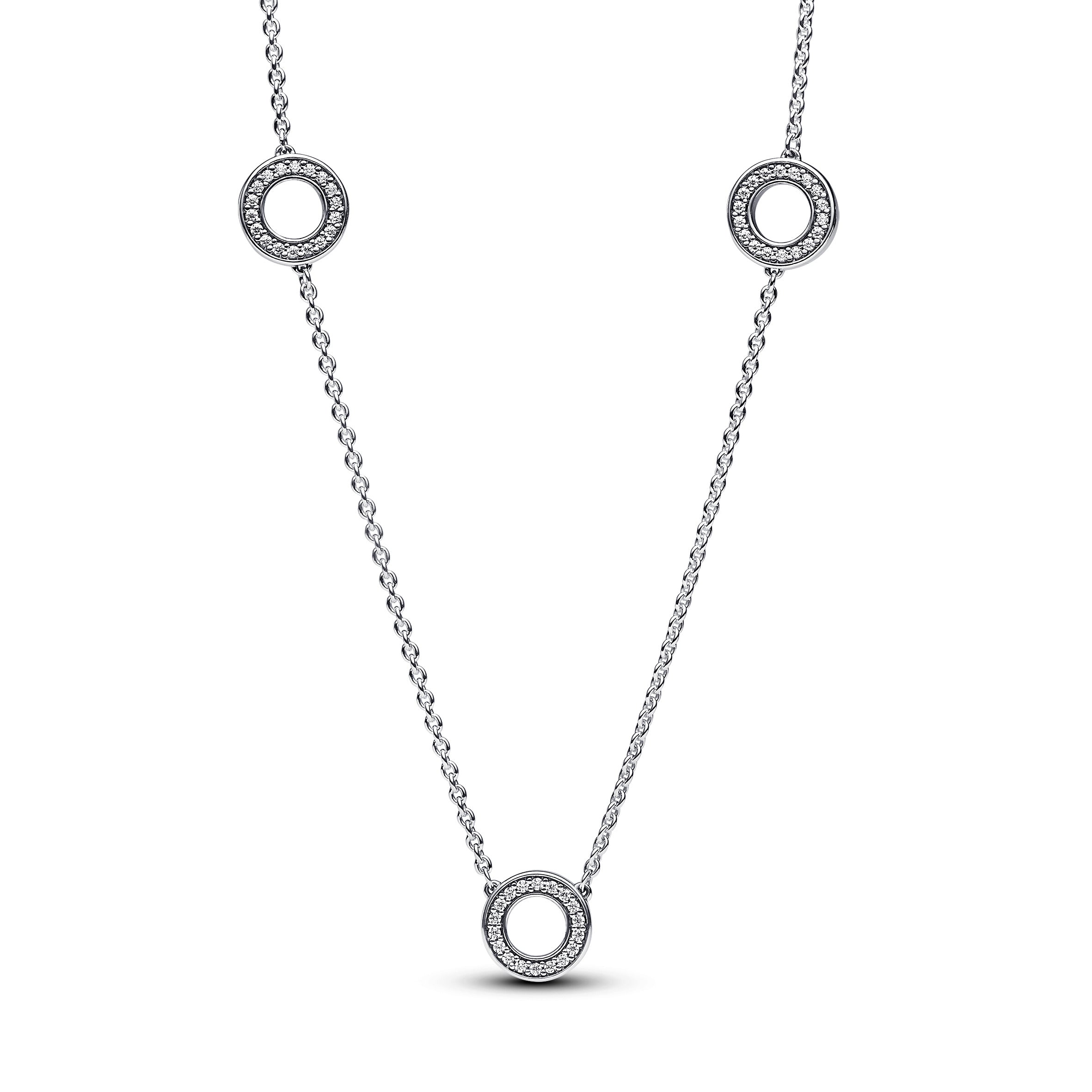 PANDORA Pavé Circles Chain Necklace Cubic Zirconia Silver Necklaces Pendant Necklace Jewelry Gift