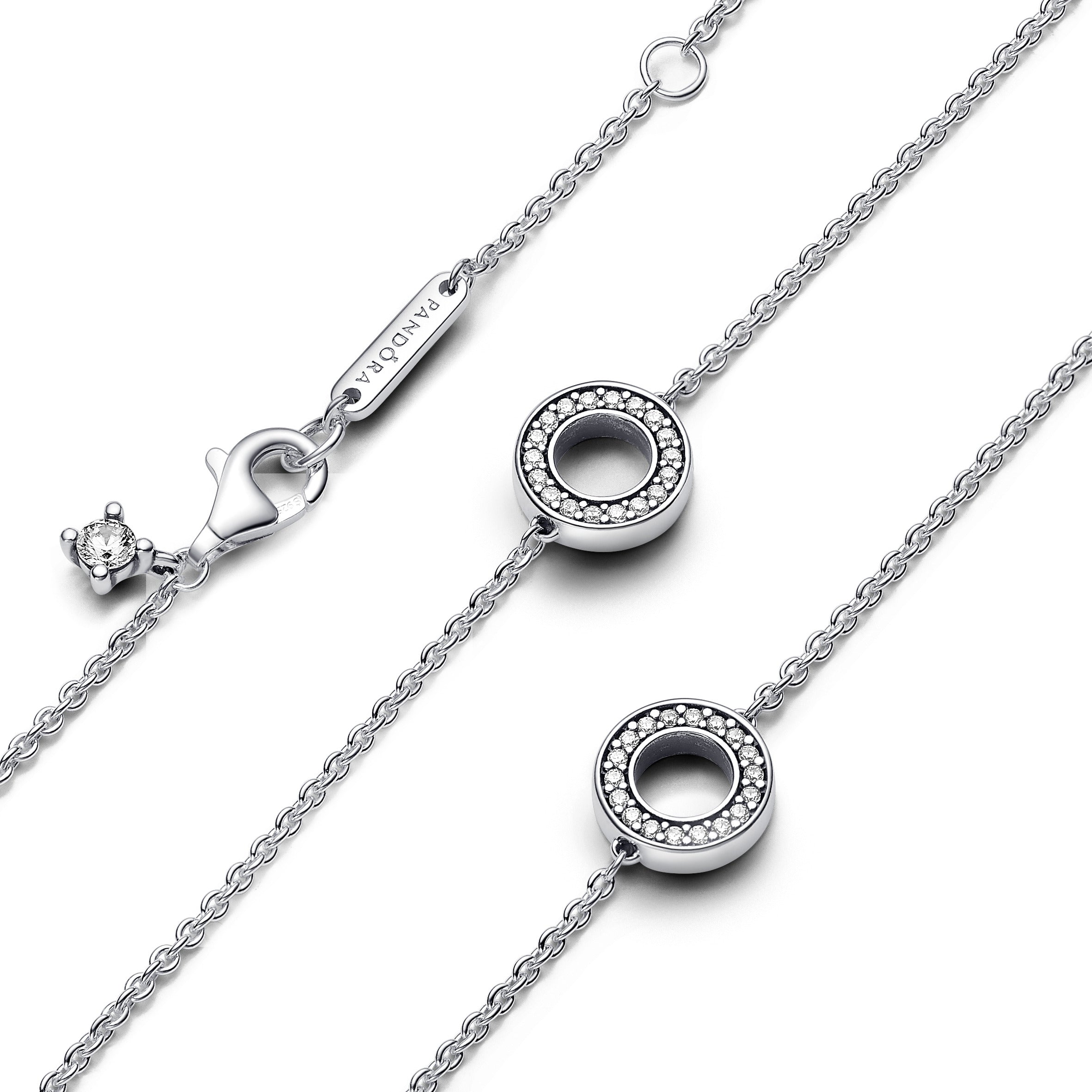 PANDORA Pavé Circles Chain Necklace Cubic Zirconia Silver Necklaces Pendant Necklace Jewelry Gift