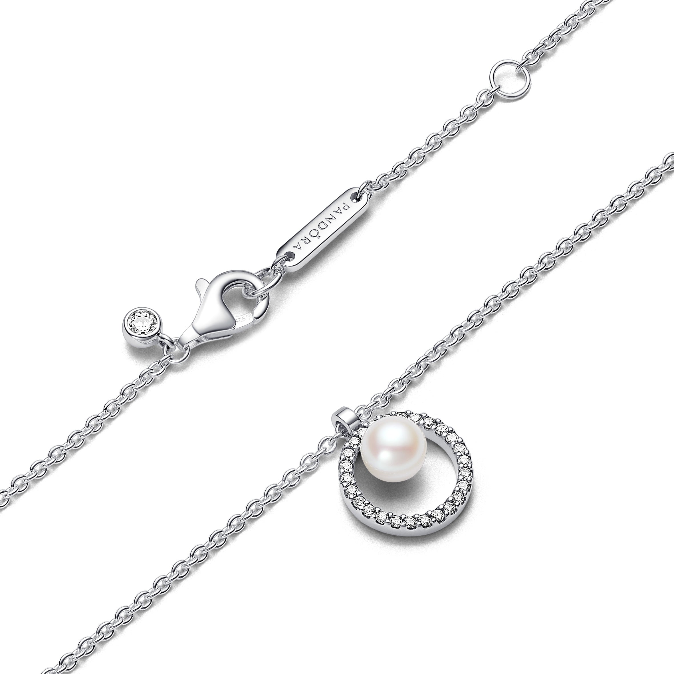PANDORA Treated Freshwater Cultured Pearl And Pavé Collier Necklace Cubic Zirconia Necklaces Pendant Necklace Jewelry Gift