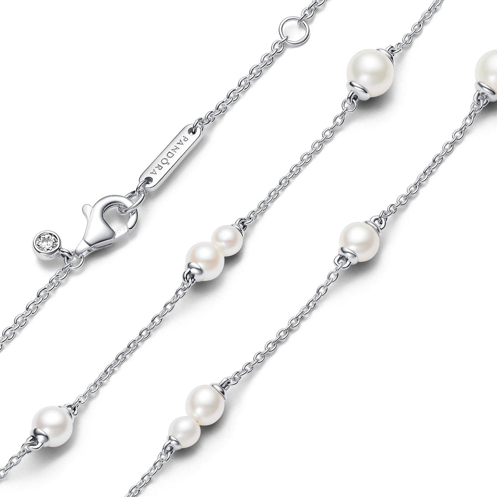 PANDORA Treated Freshwater Cultured Pearl Station Chain Necklace Sterling Silver Necklaces Pendant Necklace Jewelry Gift
