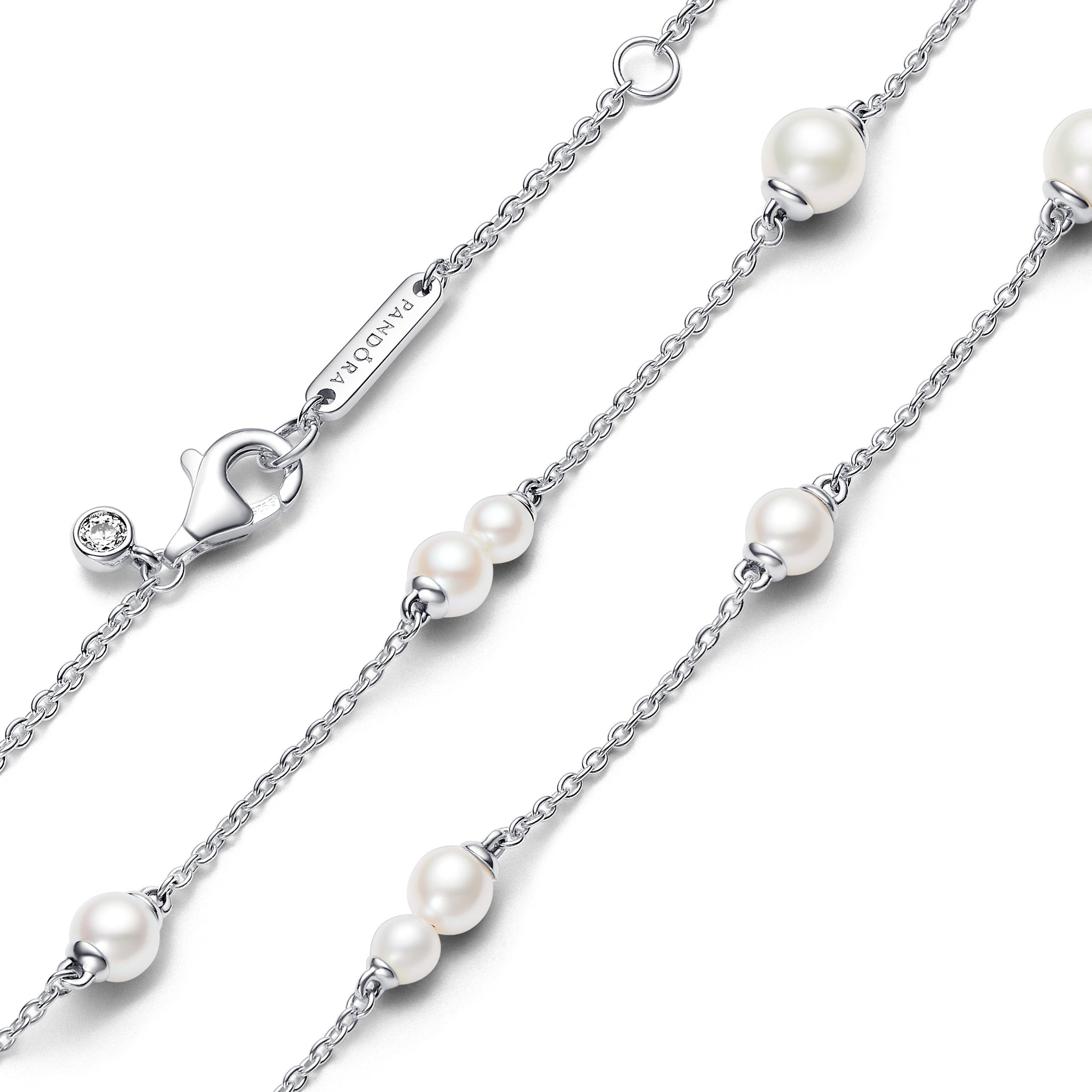 PANDORA Treated Freshwater Cultured Pearl Station Chain Necklace Sterling Silver Necklaces Pendant Necklace Jewelry Gift