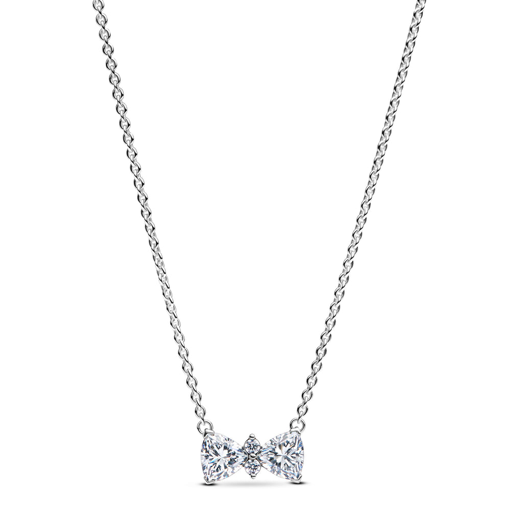PANDORA Sparkling Bow Necklace Cubic Zirconia Silver Necklaces Pendant Necklace Jewelry Gift