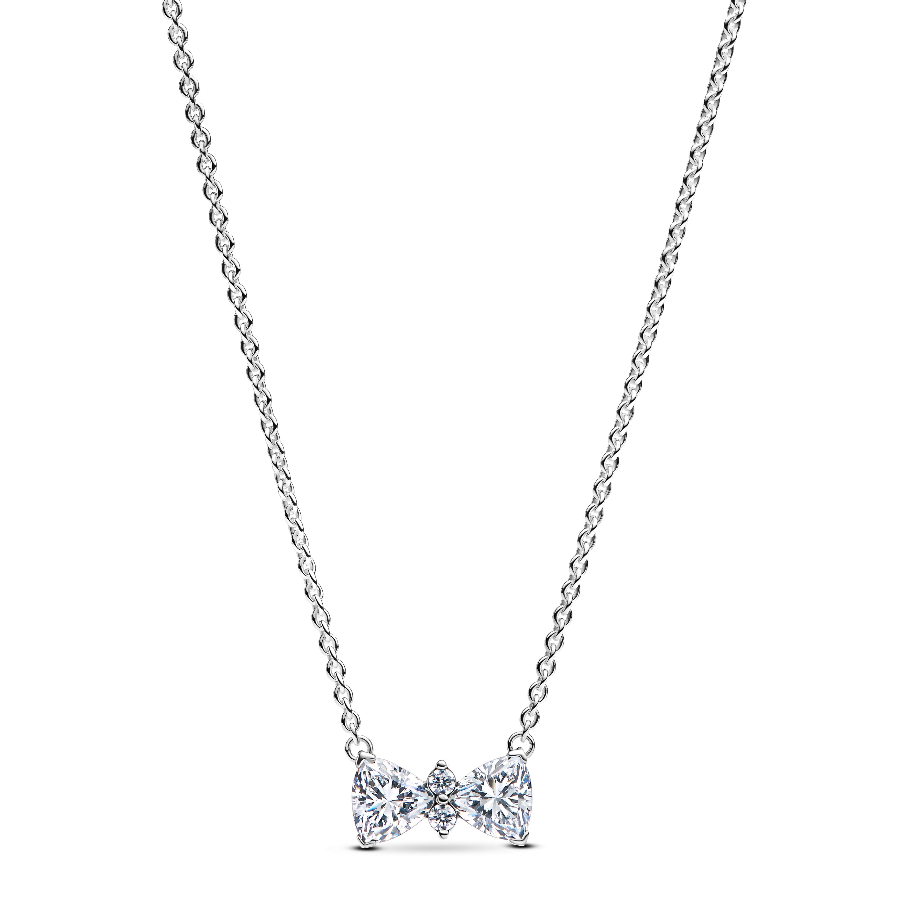 PANDORA Sparkling Bow Necklace Cubic Zirconia Silver Necklaces Pendant Necklace Jewelry Gift