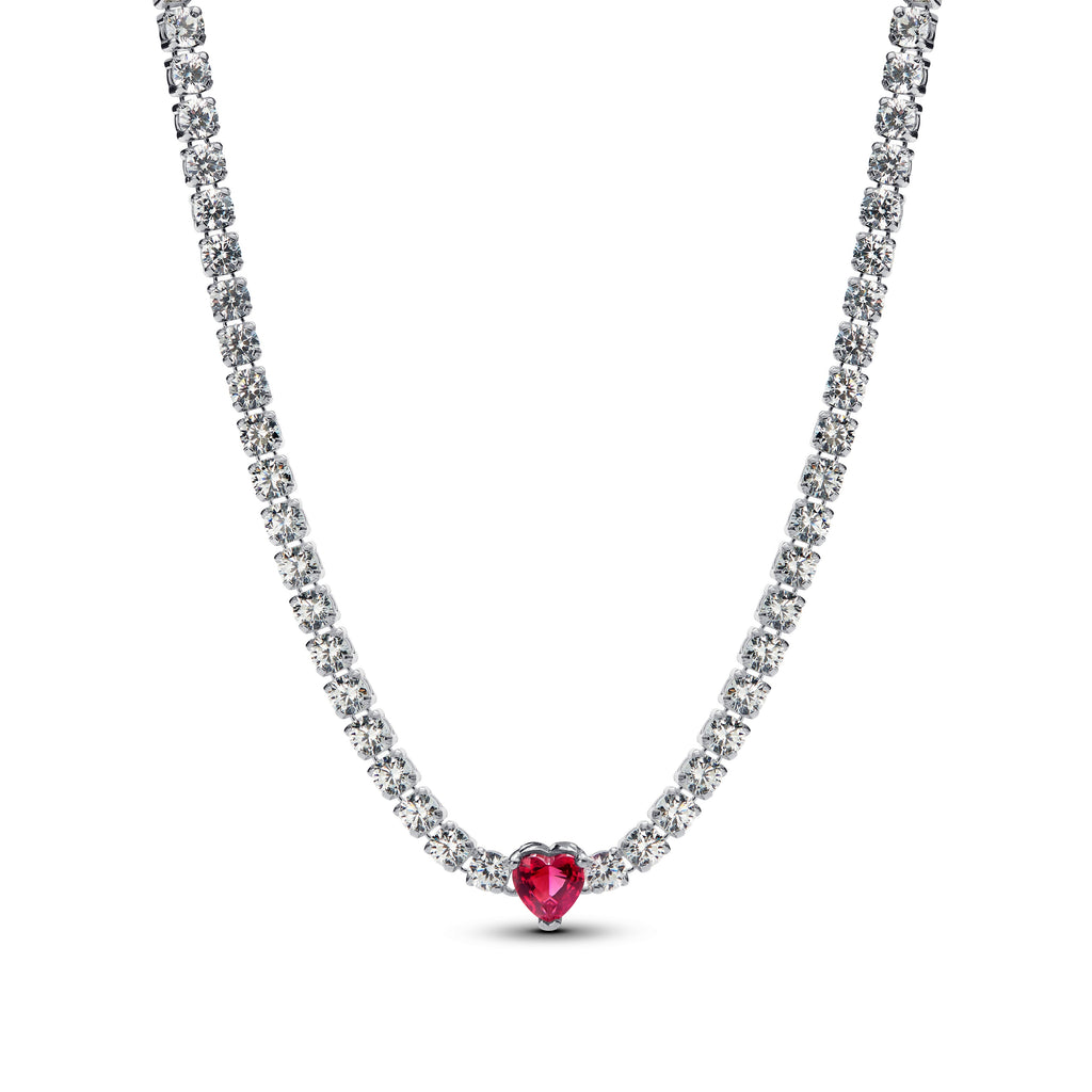 PANDORA Halo Heart Choker Cubic Zirconia Red Colour And Sparkle Necklaces Pendant Necklace Jewelry Gift