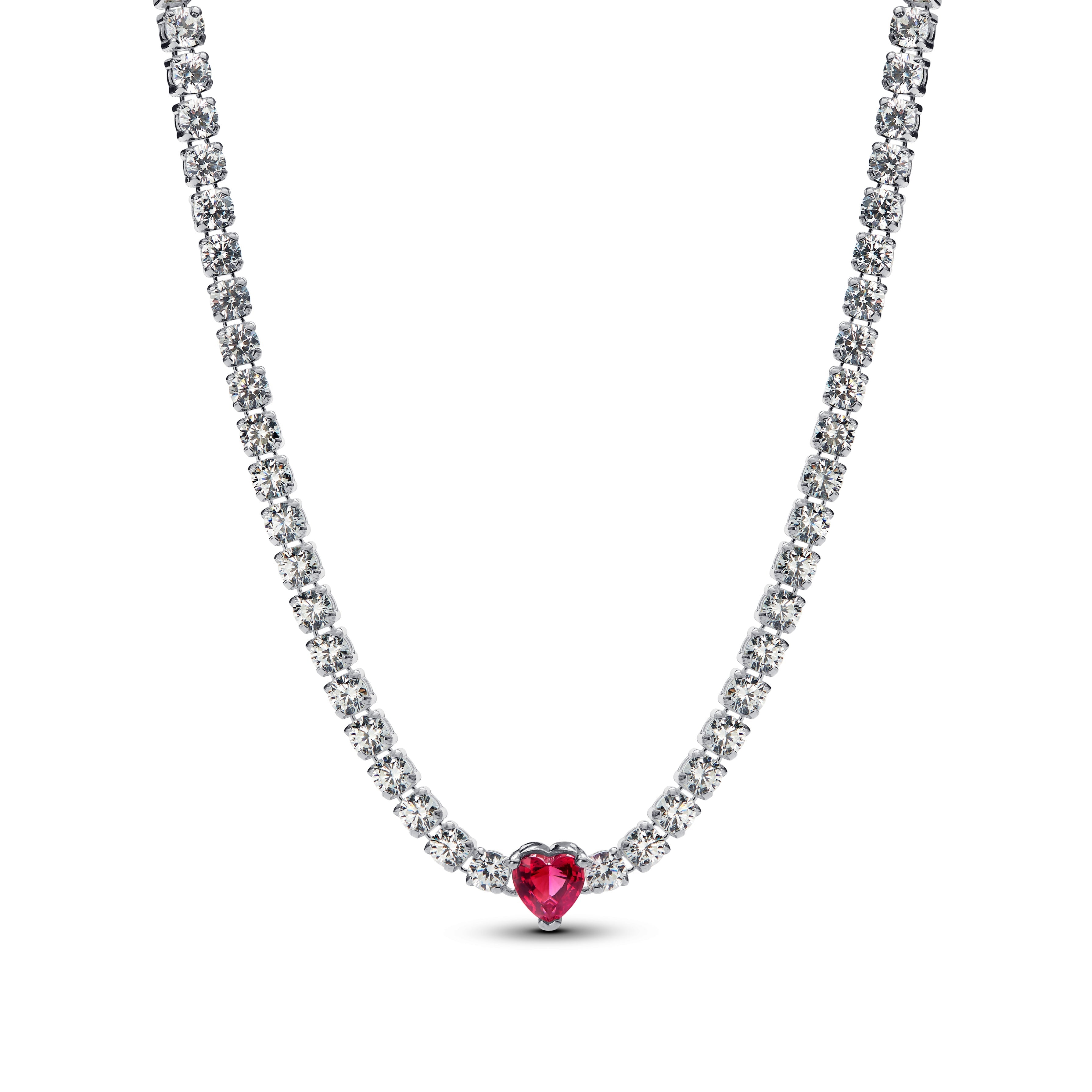 PANDORA Halo Heart Choker Cubic Zirconia Red Colour And Sparkle Necklaces Pendant Necklace Jewelry Gift