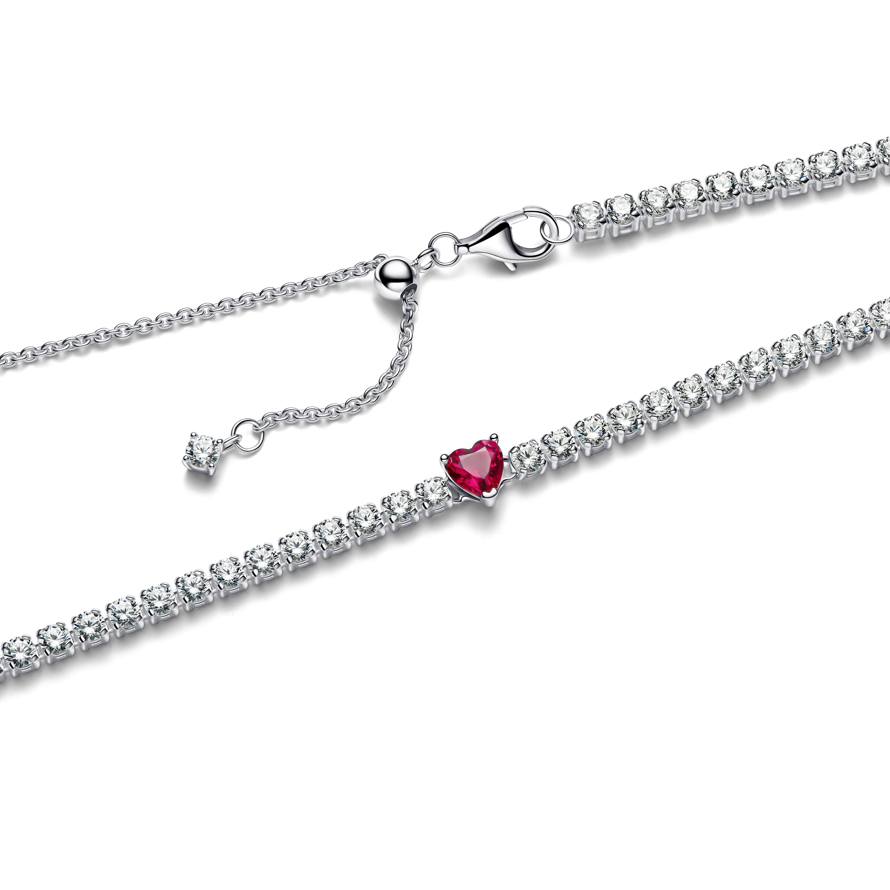 PANDORA Halo Heart Choker Cubic Zirconia Red Colour And Sparkle Necklaces Pendant Necklace Jewelry Gift