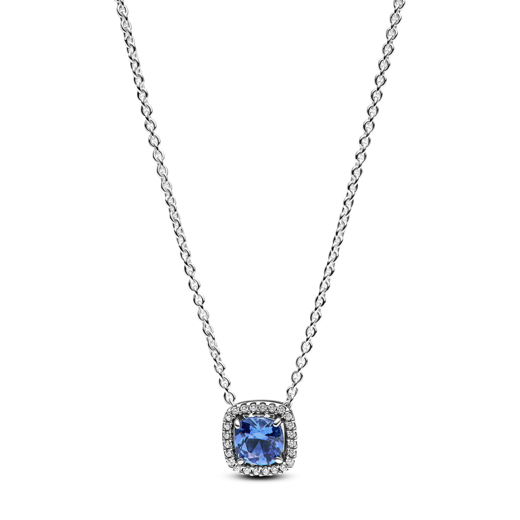 PANDORA Sparkling Square Blue Halo Pendant Necklace Cubic Zirconia Colour And Sparkle Necklaces Jewelry Gift
