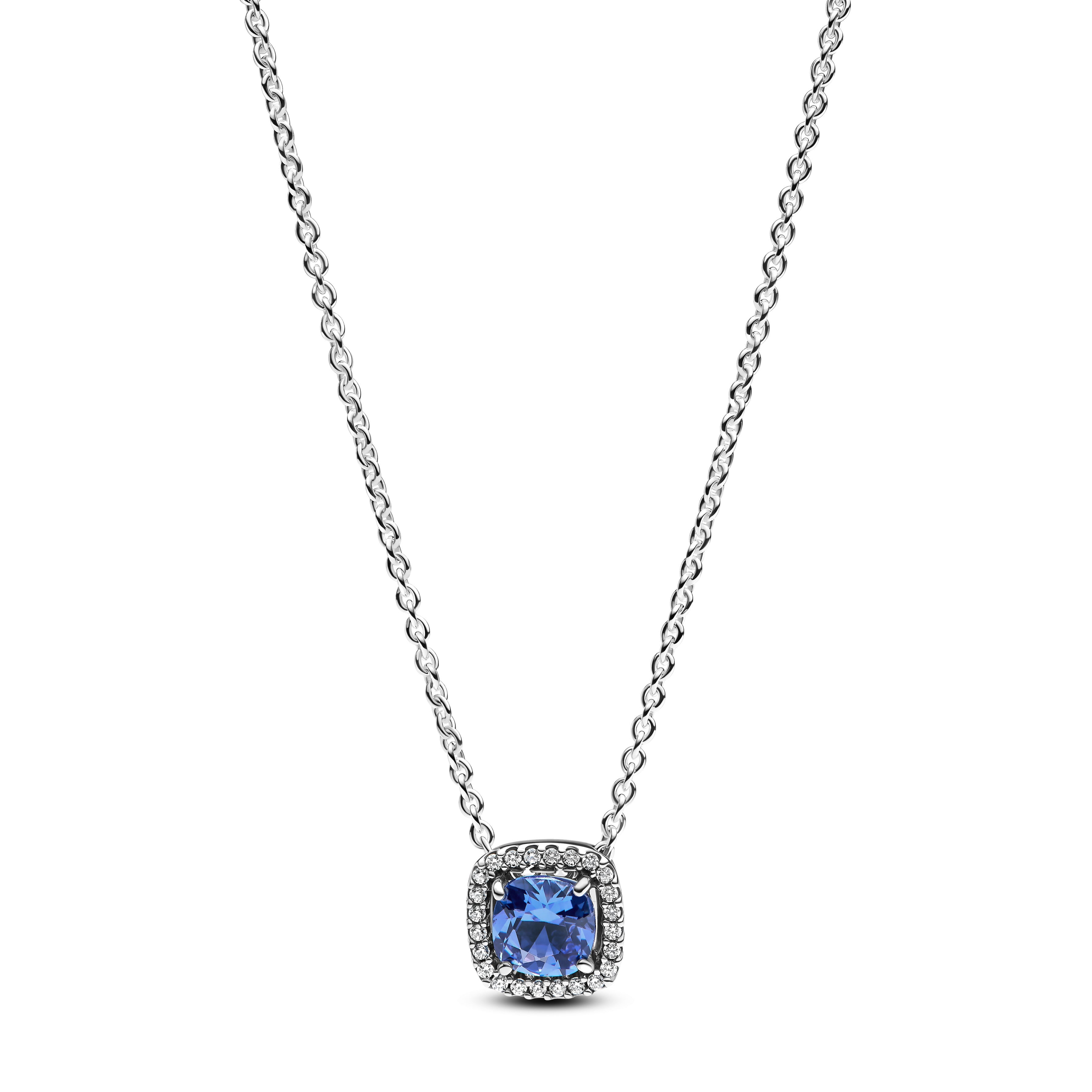 PANDORA Sparkling Square Blue Halo Pendant Necklace Cubic Zirconia Colour And Sparkle Necklaces Jewelry Gift