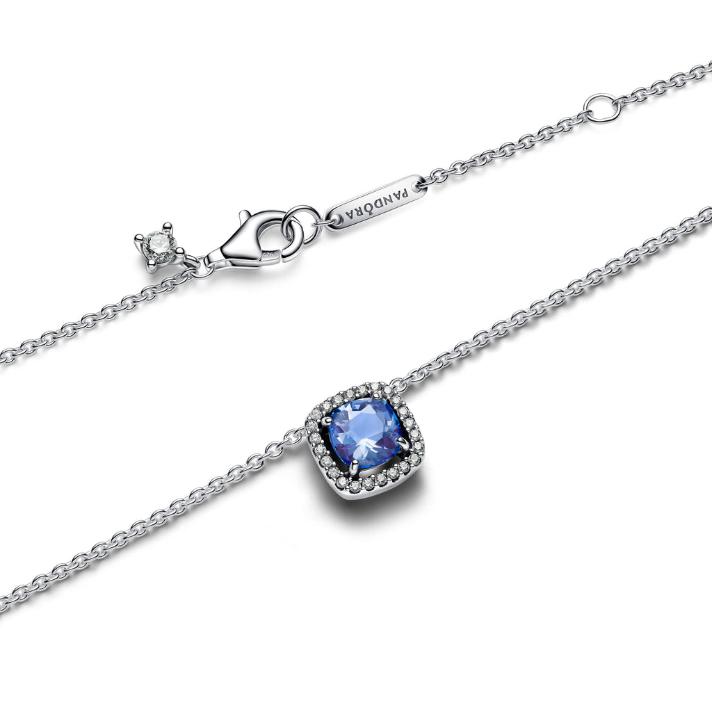 PANDORA Sparkling Square Blue Halo Pendant Necklace Cubic Zirconia Colour And Sparkle Necklaces Jewelry Gift