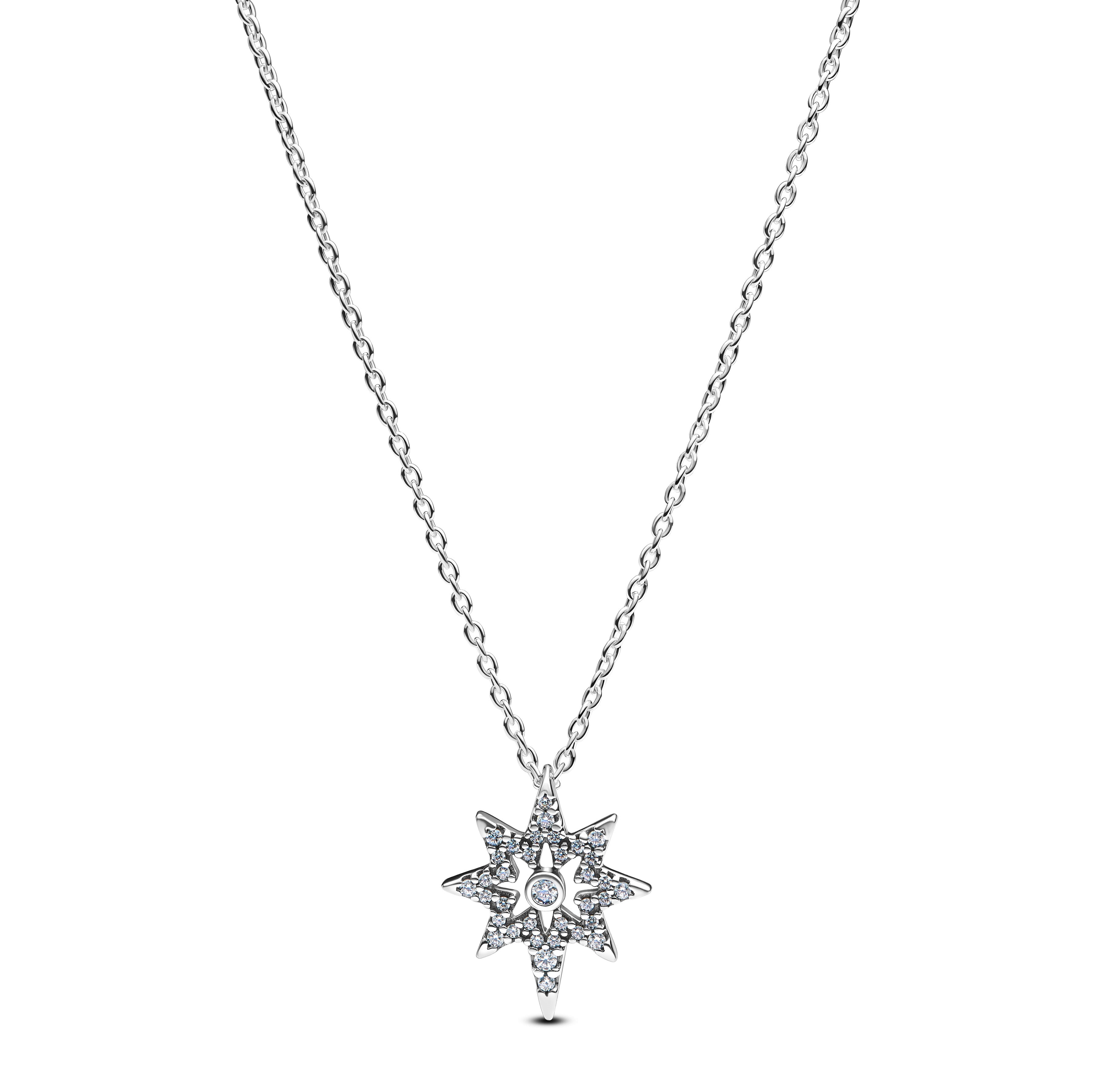 PANDORA North Star Pendant Necklace Cubic Zirconia Silver Colour And Sparkle Necklaces Jewelry Gift