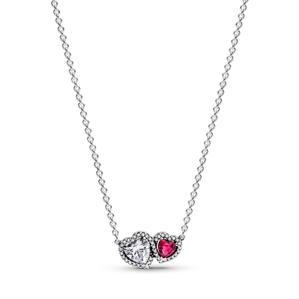 PANDORA Halo Hearts Pendant Necklace Cubic Zirconia Red Necklaces Jewelry Gift
