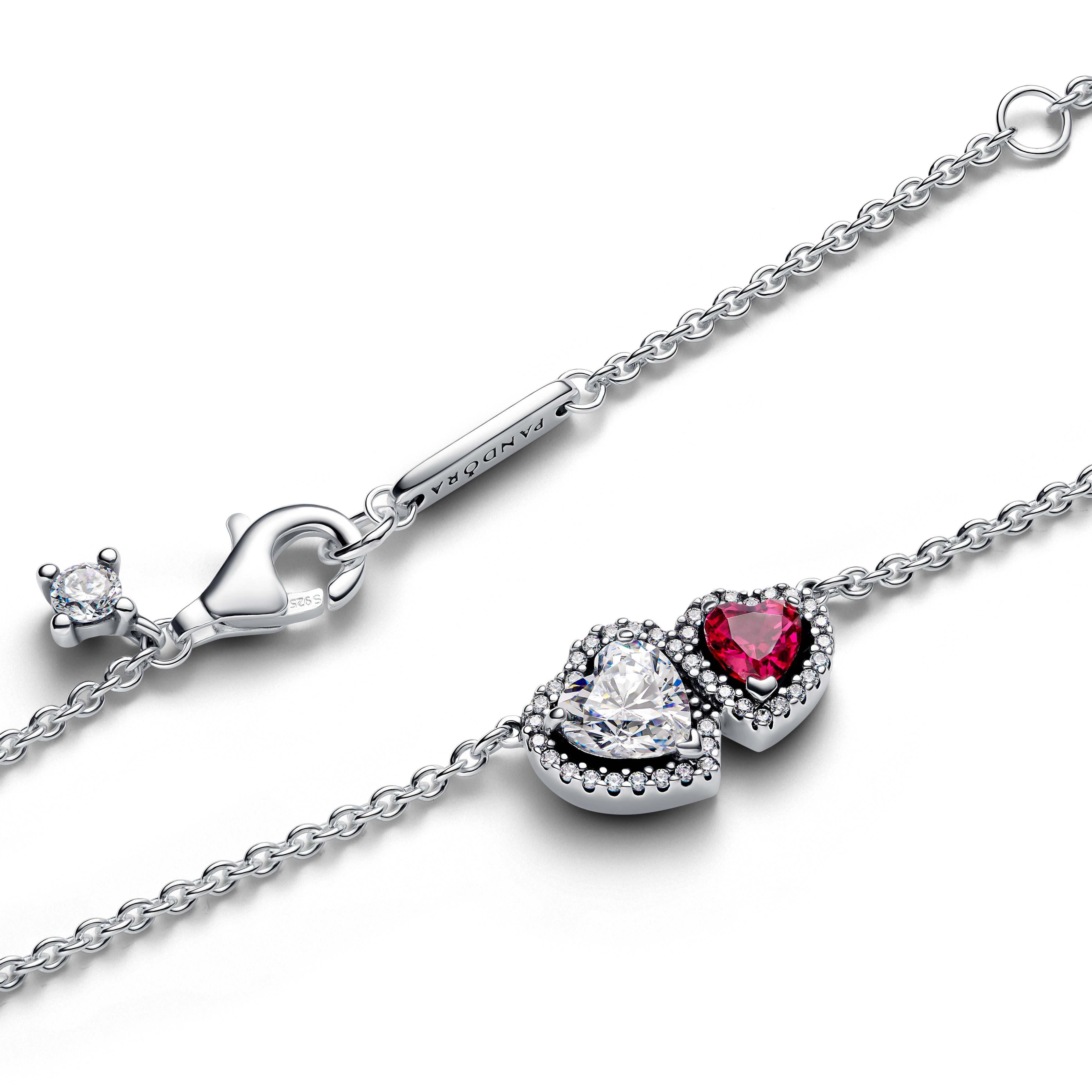 PANDORA Halo Hearts Pendant Necklace Cubic Zirconia Red Necklaces Jewelry Gift