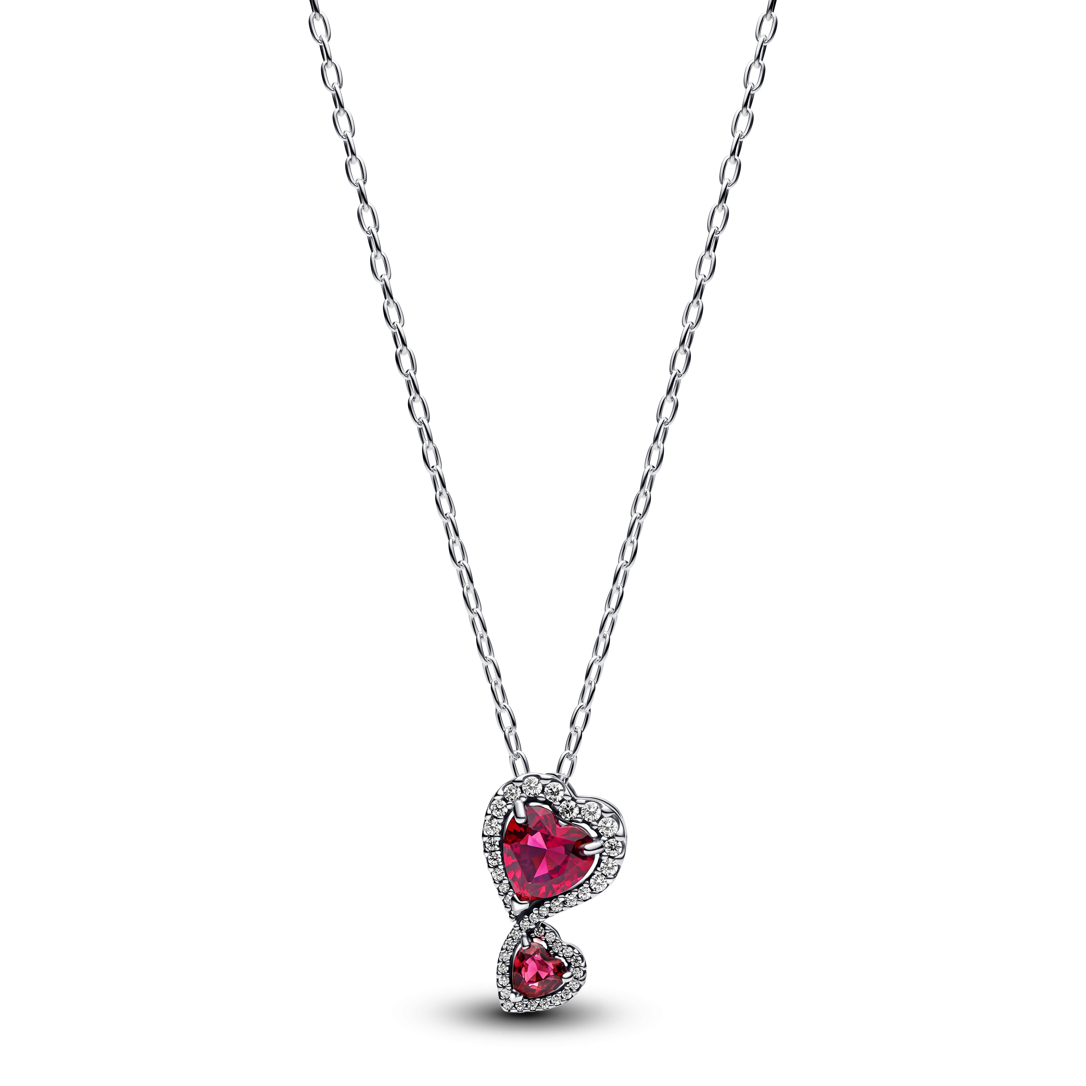 PANDORA Red Halo Hearts Pendant Necklace Cubic Zirconia Necklaces Jewelry Gift