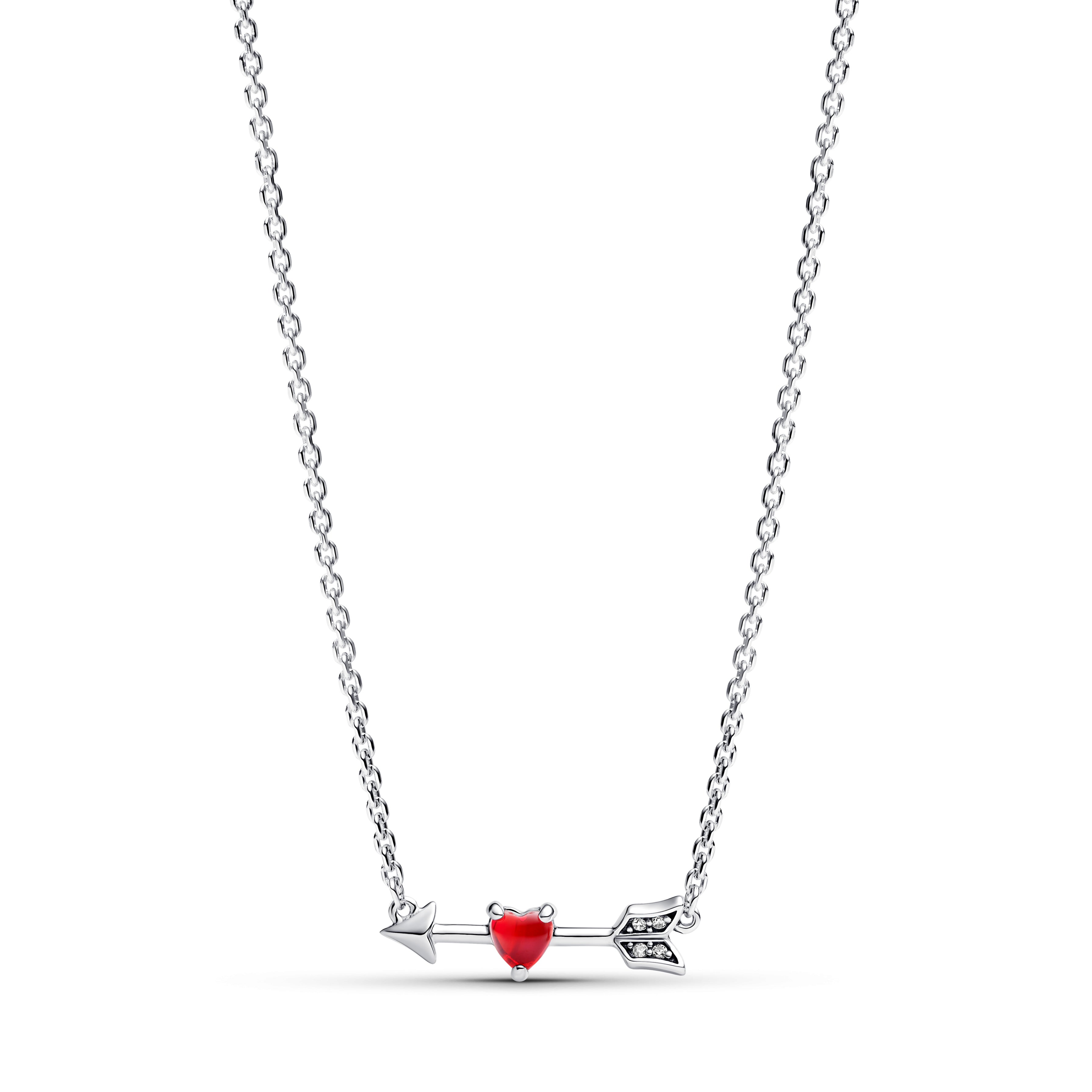 PANDORA Arrow And Murano Glass Heart Necklace Cubic Zirconia Red Arrows Necklaces Pendant Necklace Jewelry Gift