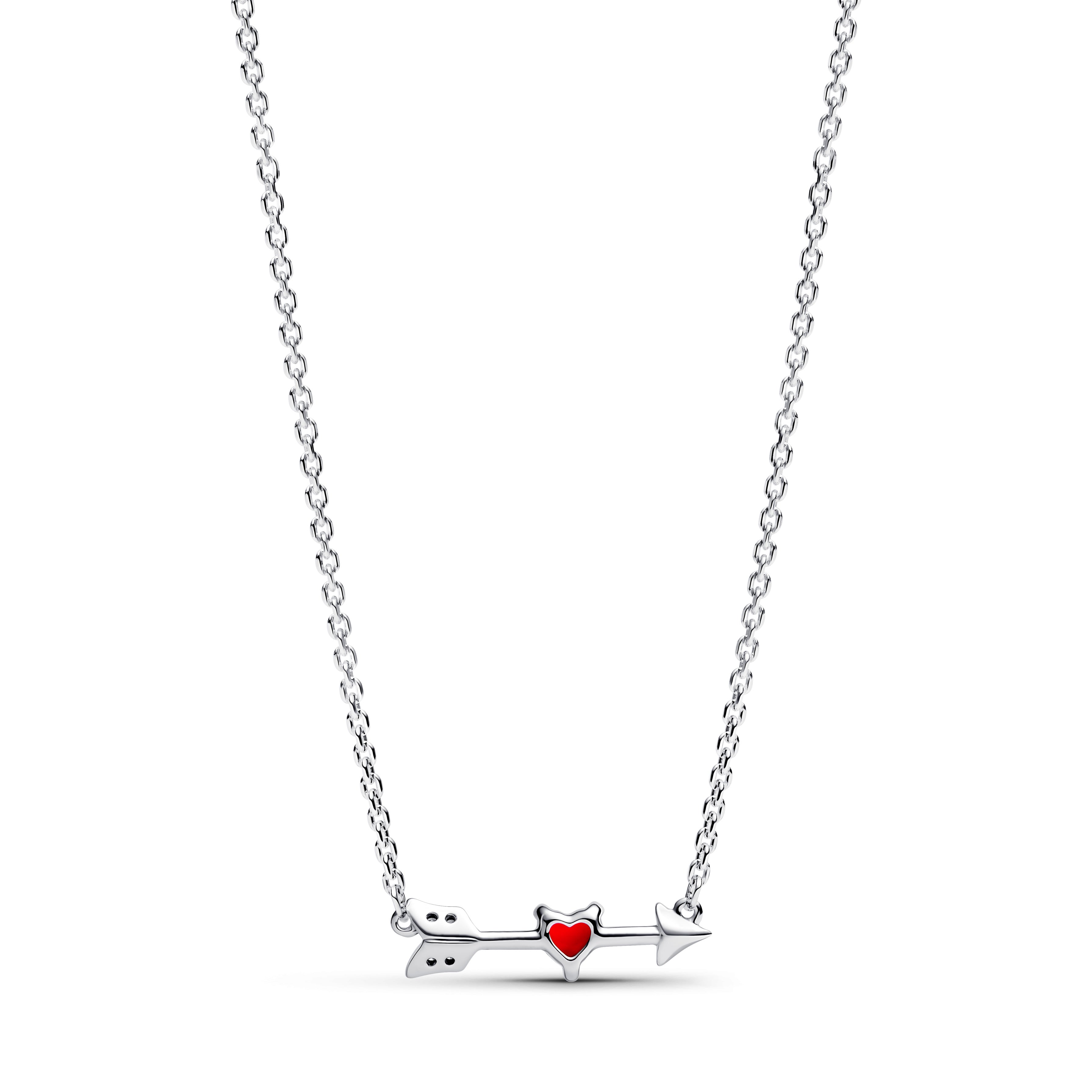 PANDORA Arrow And Murano Glass Heart Necklace Cubic Zirconia Red Arrows Necklaces Pendant Necklace Jewelry Gift