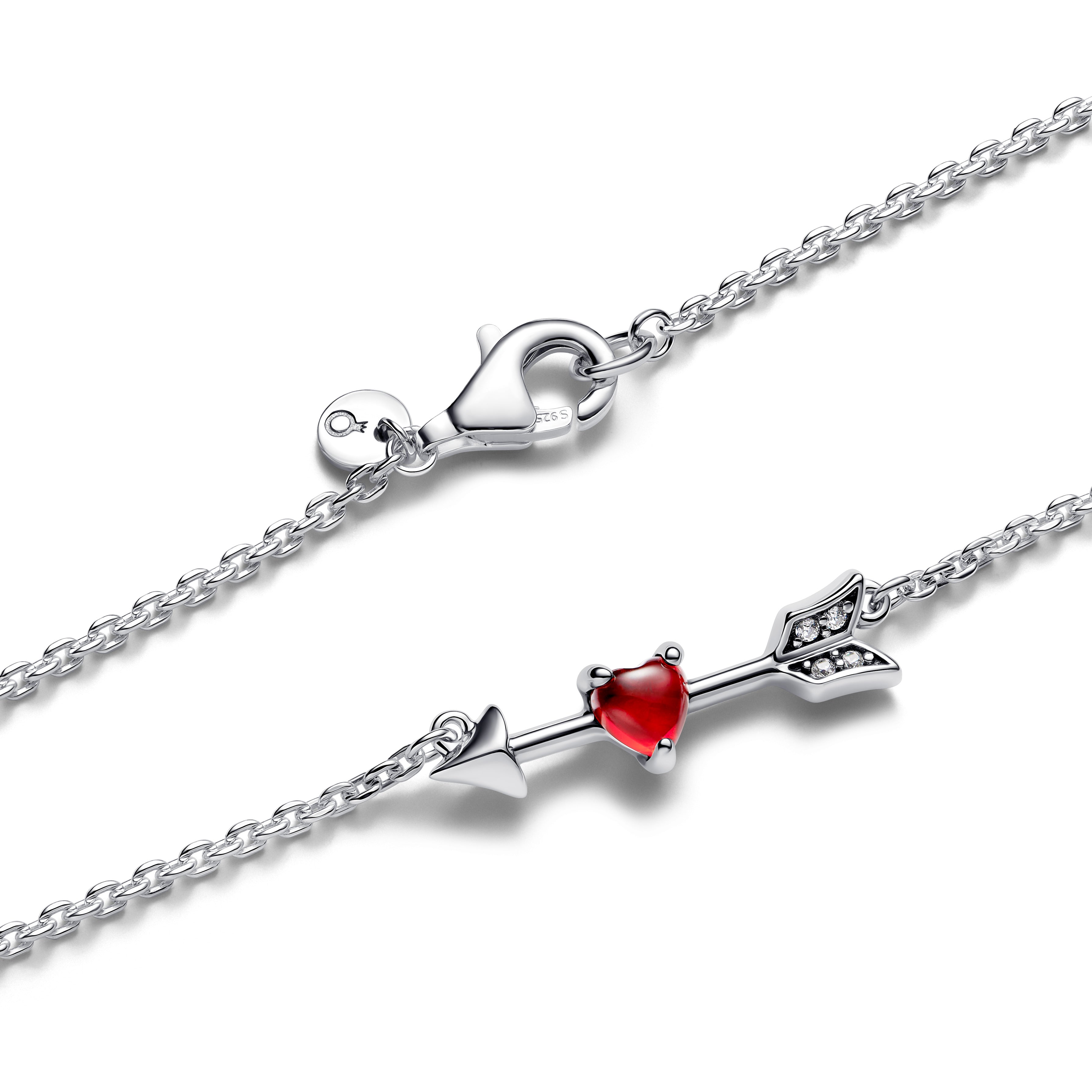 PANDORA Arrow And Murano Glass Heart Necklace Cubic Zirconia Red Arrows Necklaces Pendant Necklace Jewelry Gift