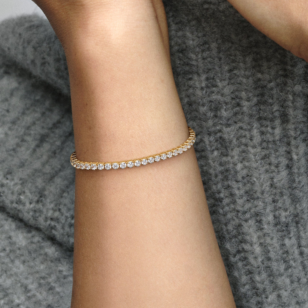 PANDORA Sparkling Tennis Bracelet 14K Gold Plated Unique Metal Blend Weddings Bracelets Chain Bracelet Jewelry Gift