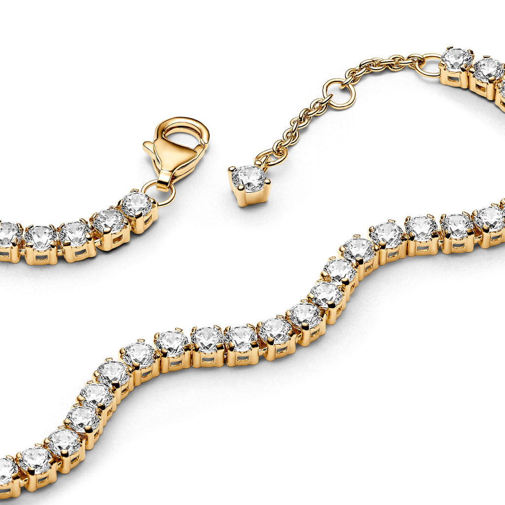 PANDORA Sparkling Tennis Bracelet 14K Gold Plated Unique Metal Blend Weddings Bracelets Chain Bracelet Jewelry Gift