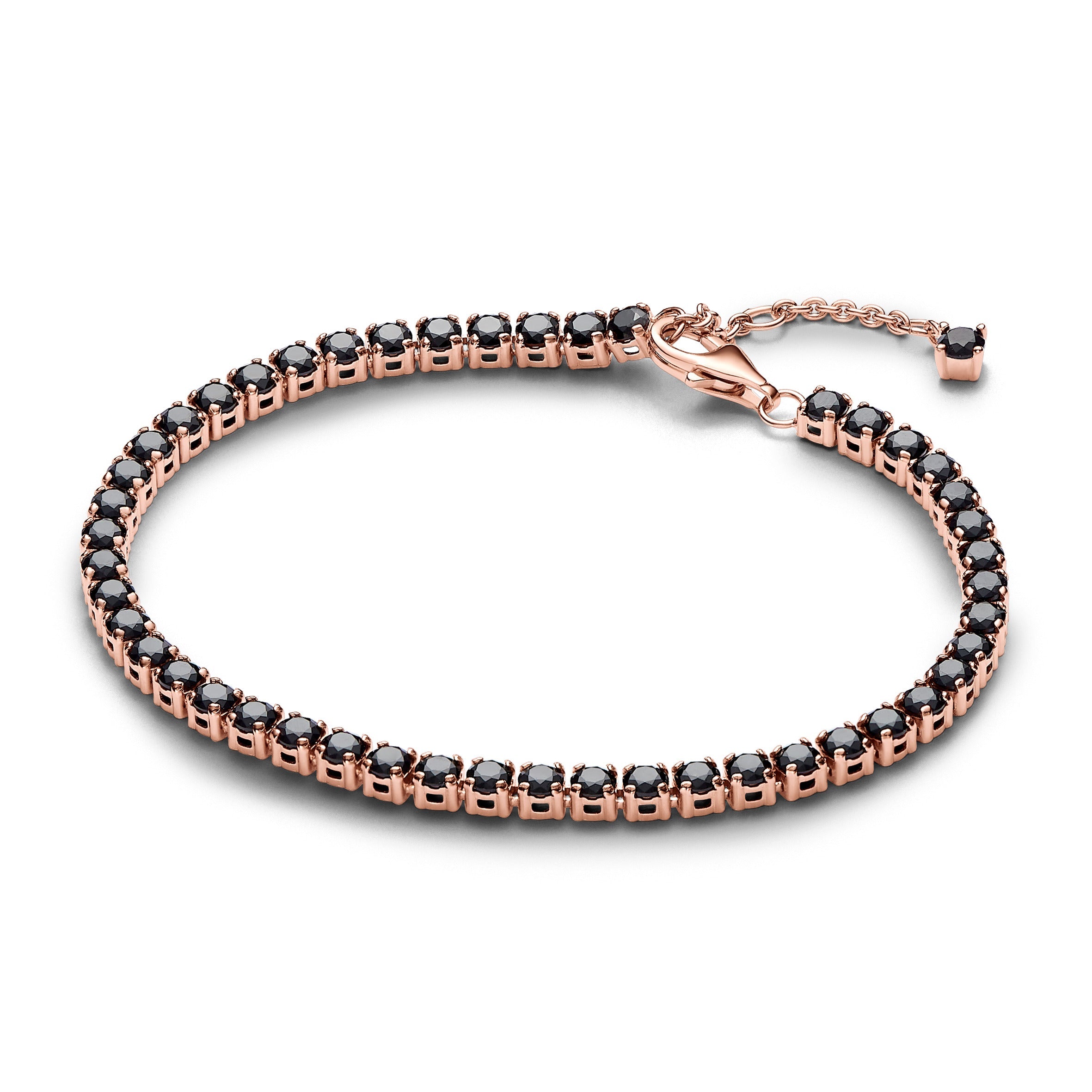 PANDORA Black Sparkling Tennis Bracelet 14K Rose Gold Plated Unique Metal Blend Weddings Bracelets Chain Bracelet Jewelry Gift