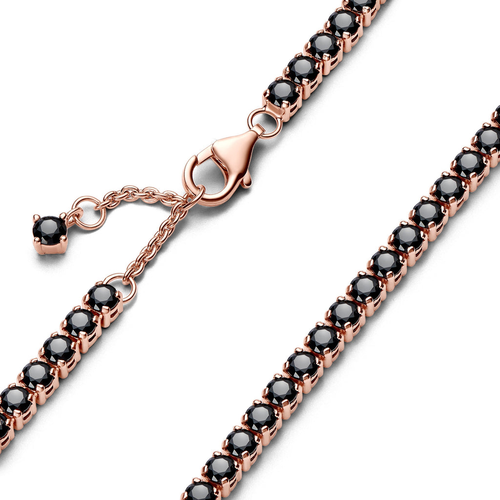 PANDORA Black Sparkling Tennis Bracelet 14K Rose Gold Plated Unique Metal Blend Weddings Bracelets Chain Bracelet Jewelry Gift