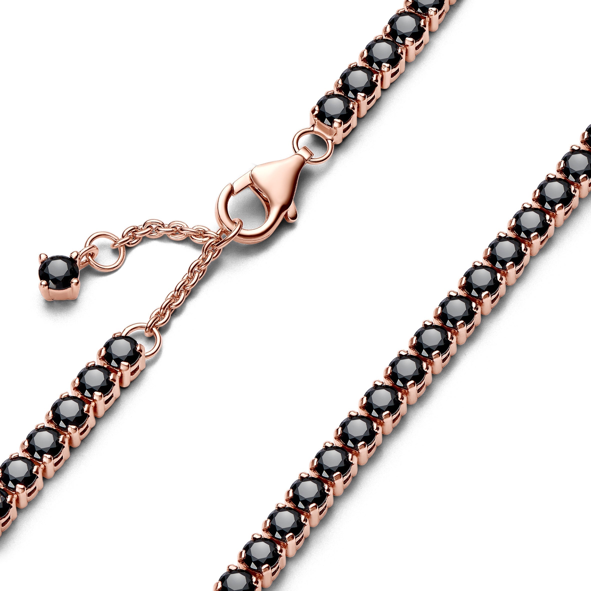 PANDORA Black Sparkling Tennis Bracelet 14K Rose Gold Plated Unique Metal Blend Weddings Bracelets Chain Bracelet Jewelry Gift