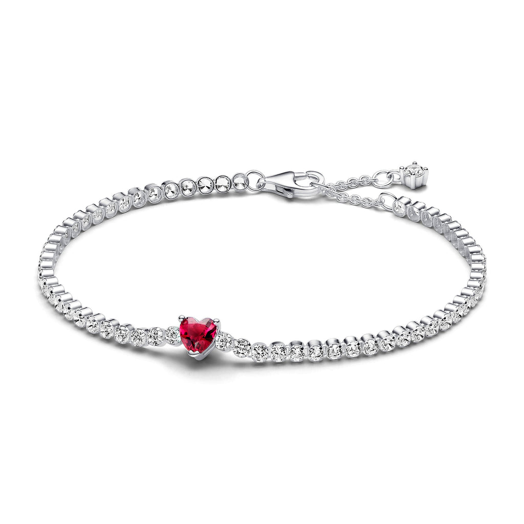 PANDORA Red Sparkling Heart Tennis Bracelet Cubic Zirconia Weddings Bracelets Chain Bracelet Jewelry Gift