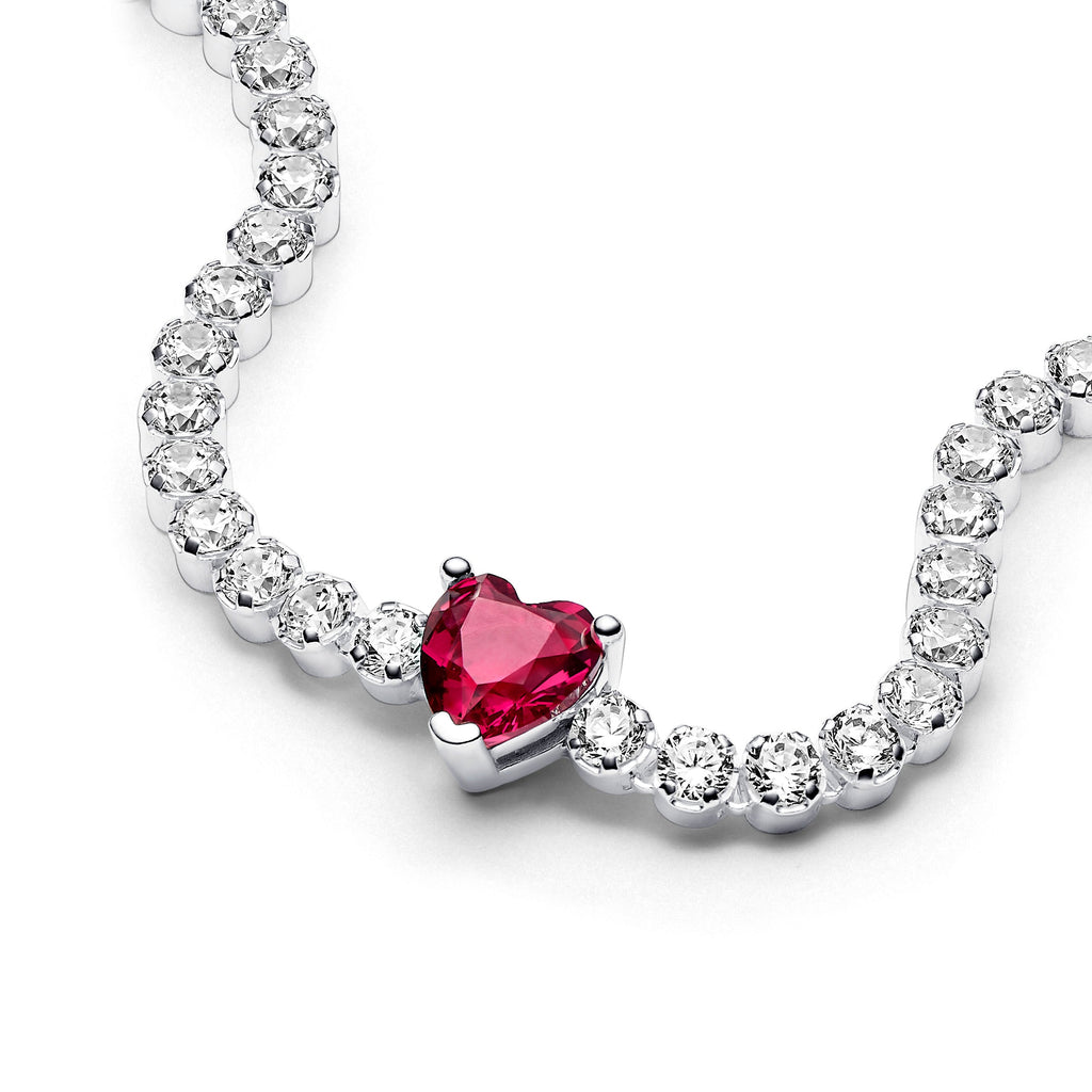 PANDORA Red Sparkling Heart Tennis Bracelet Cubic Zirconia Weddings Bracelets Chain Bracelet Jewelry Gift