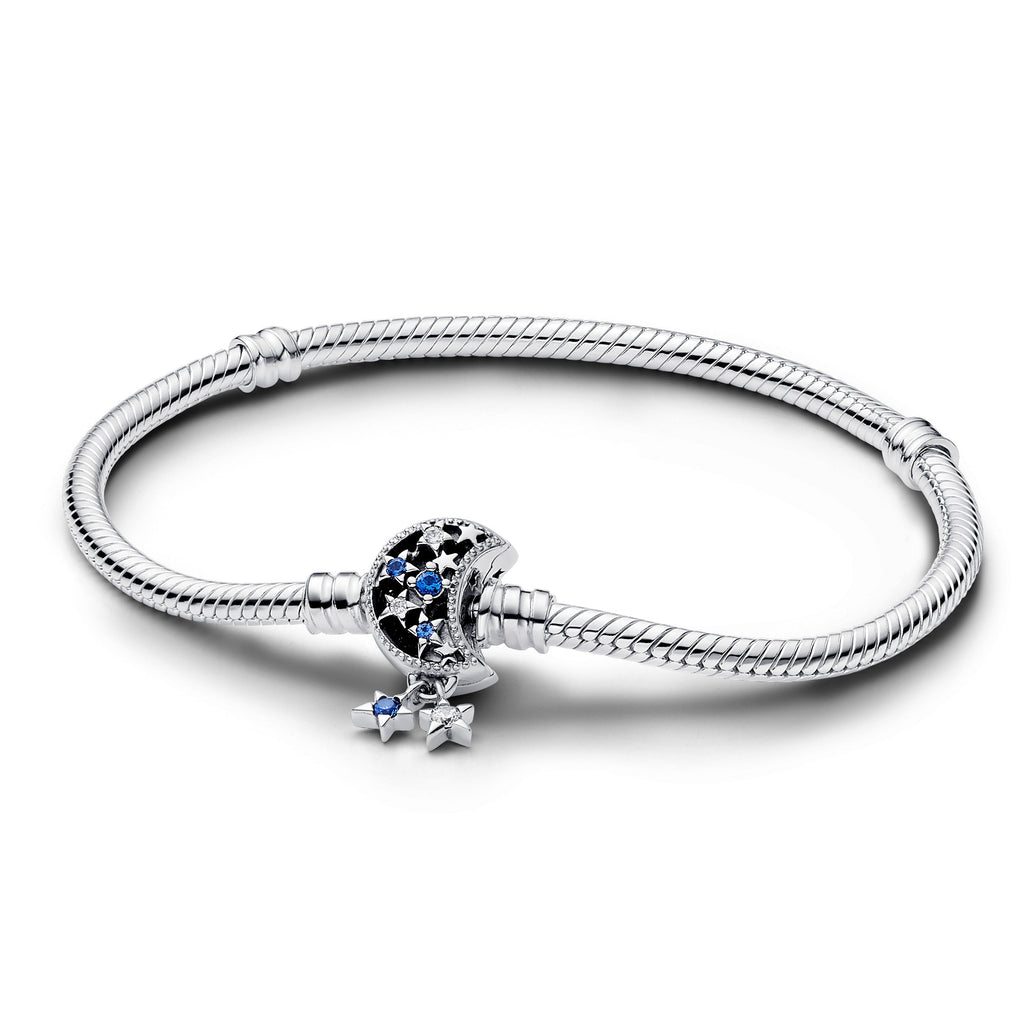 PANDORA Moments Sparkling Moon Clasp Snake Chain Bracelet Cubic Zirconia Silver Bracelets Jewelry Gift