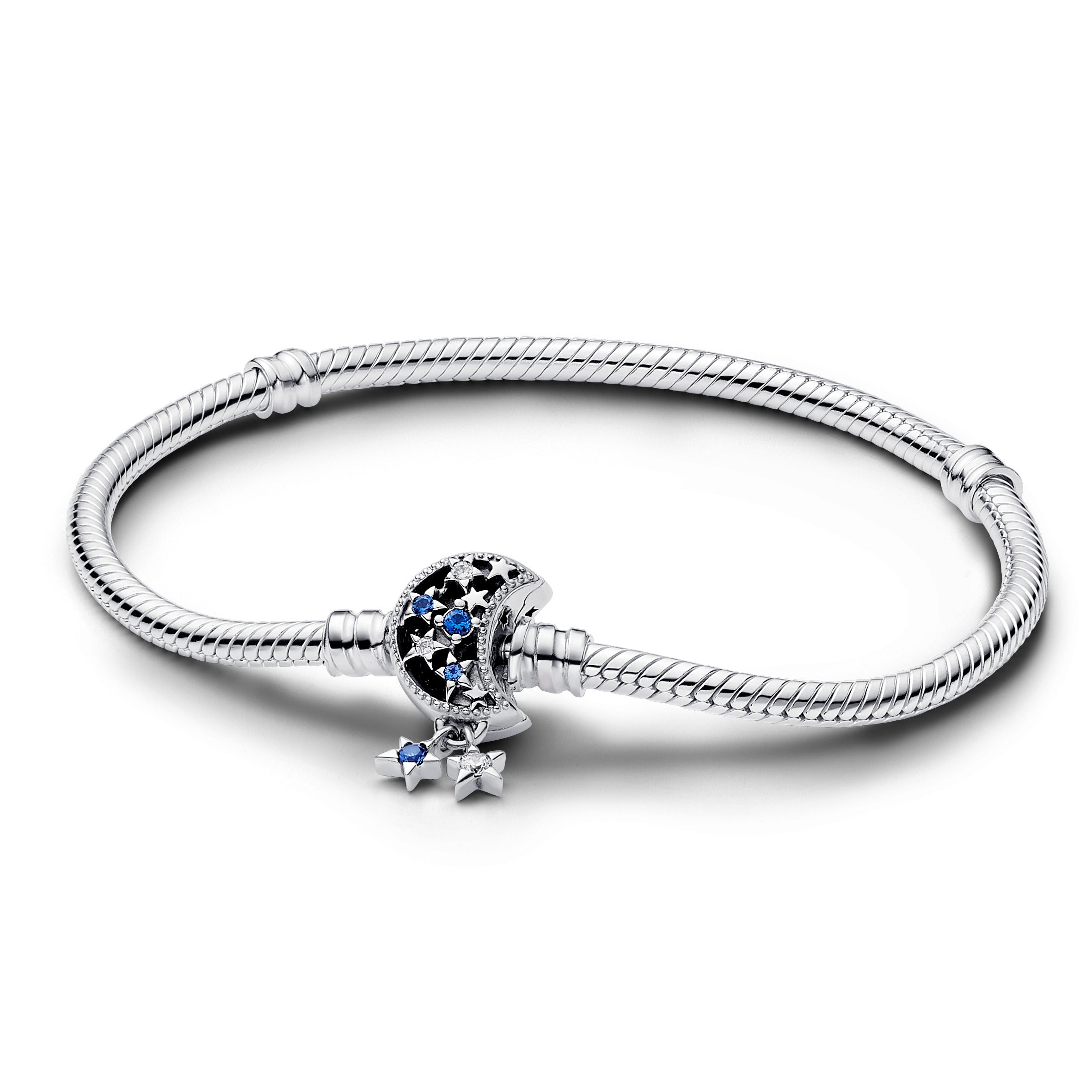 PANDORA Moments Sparkling Moon Clasp Snake Chain Bracelet Cubic Zirconia Silver Bracelets Jewelry Gift