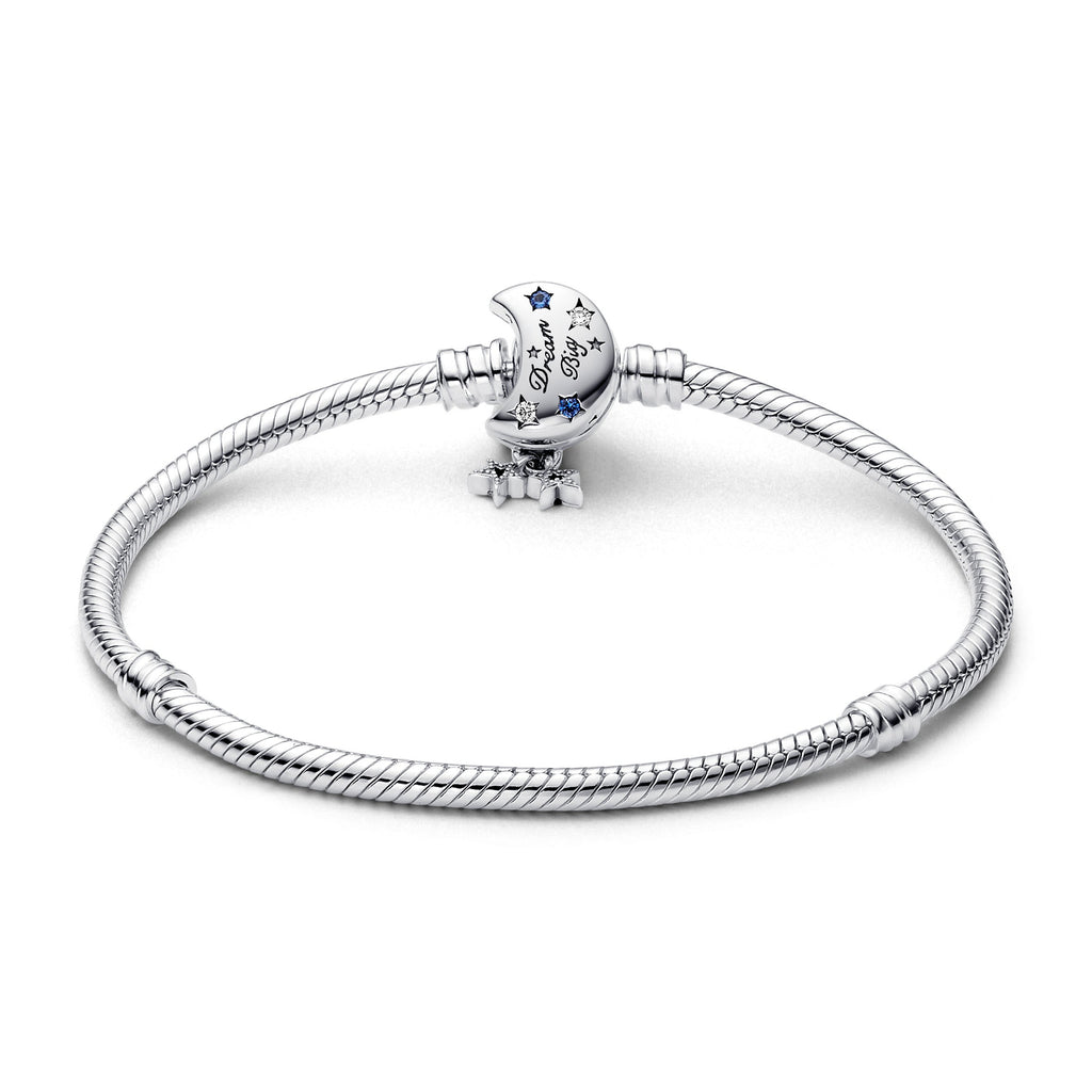 PANDORA Moments Sparkling Moon Clasp Snake Chain Bracelet Cubic Zirconia Silver Bracelets Jewelry Gift
