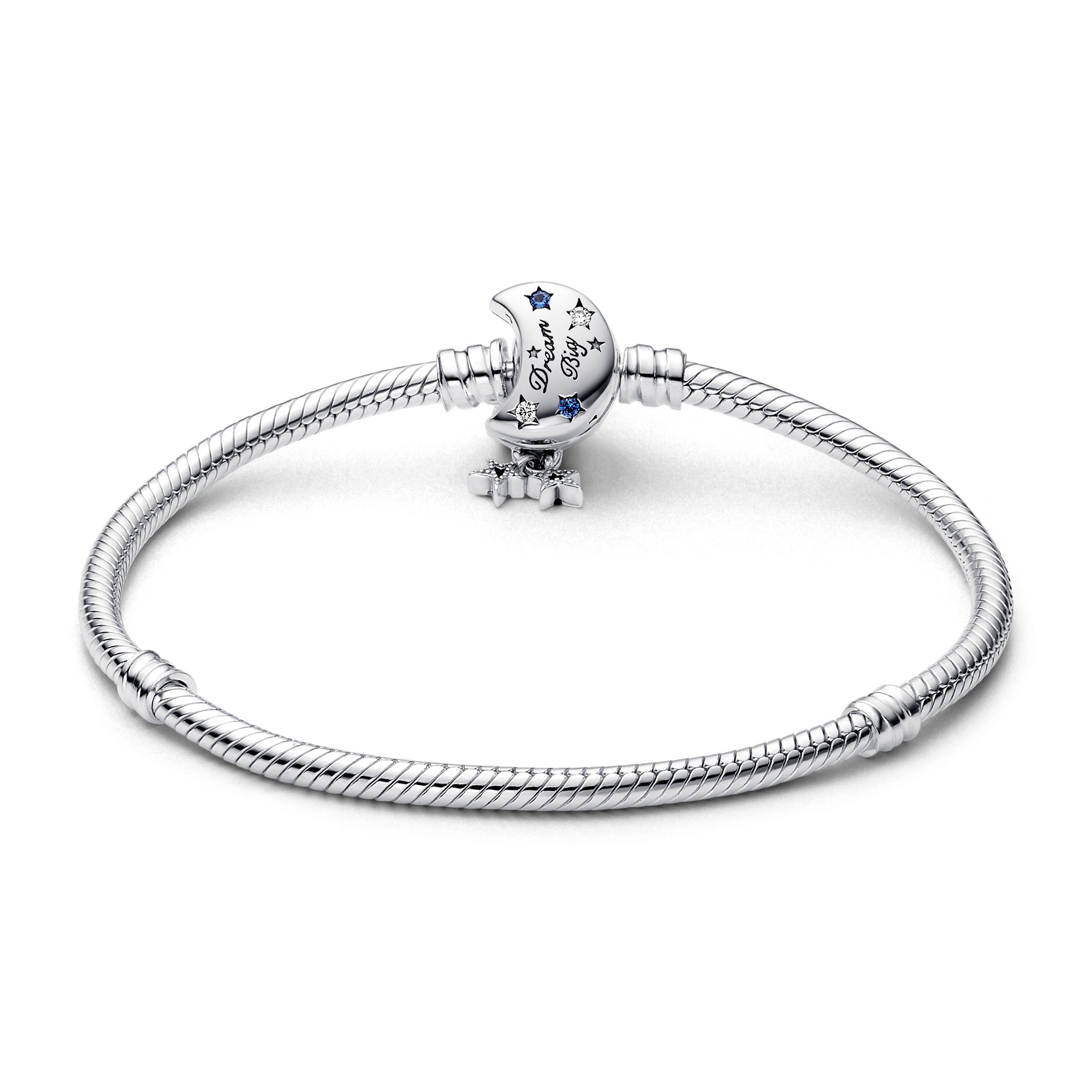 PANDORA Moments Sparkling Moon Clasp Snake Chain Bracelet Cubic Zirconia Silver Bracelets Jewelry Gift
