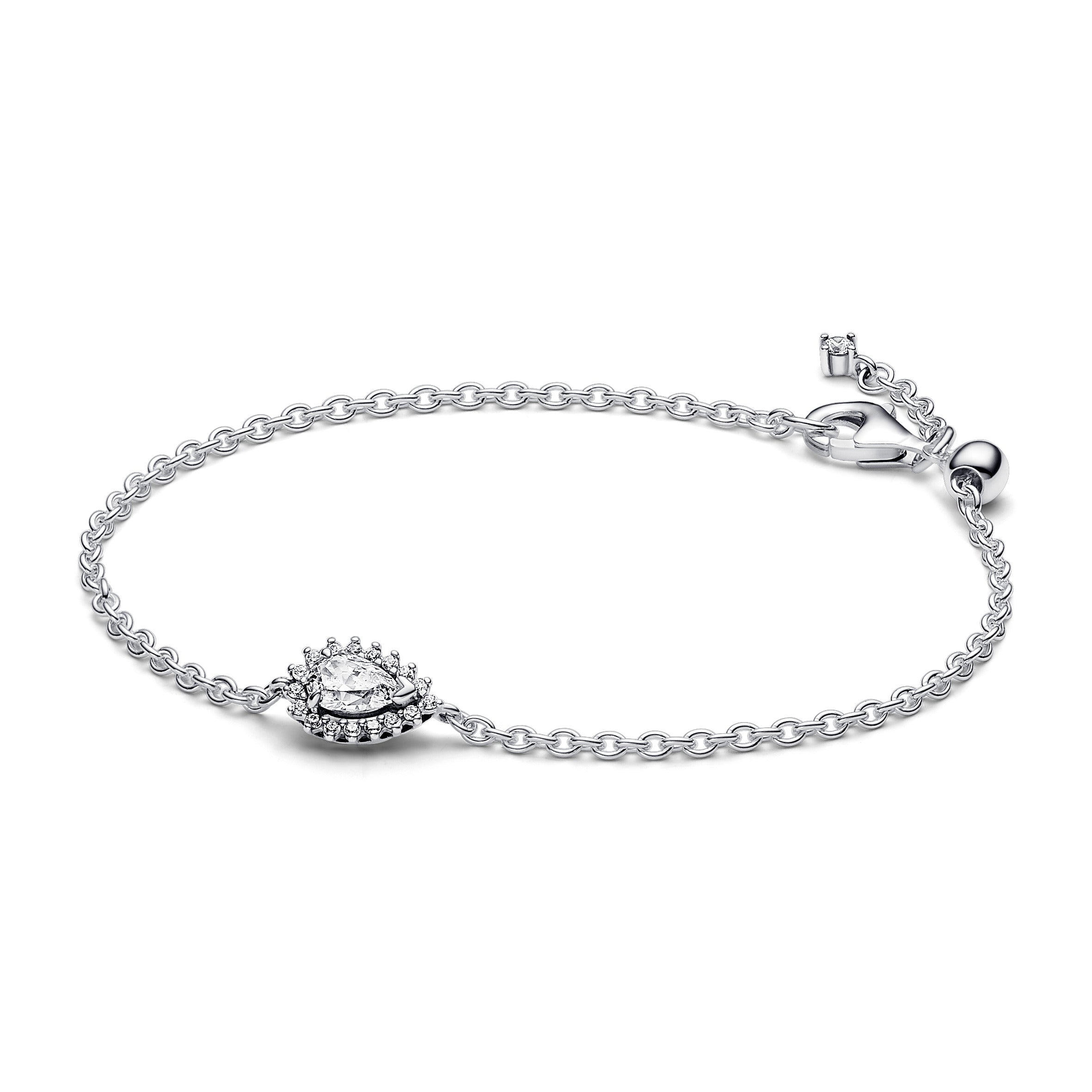 PANDORA Sparkling Pear Halo Chain Bracelet Cubic Zirconia Silver Weddings Bracelets Jewelry Gift