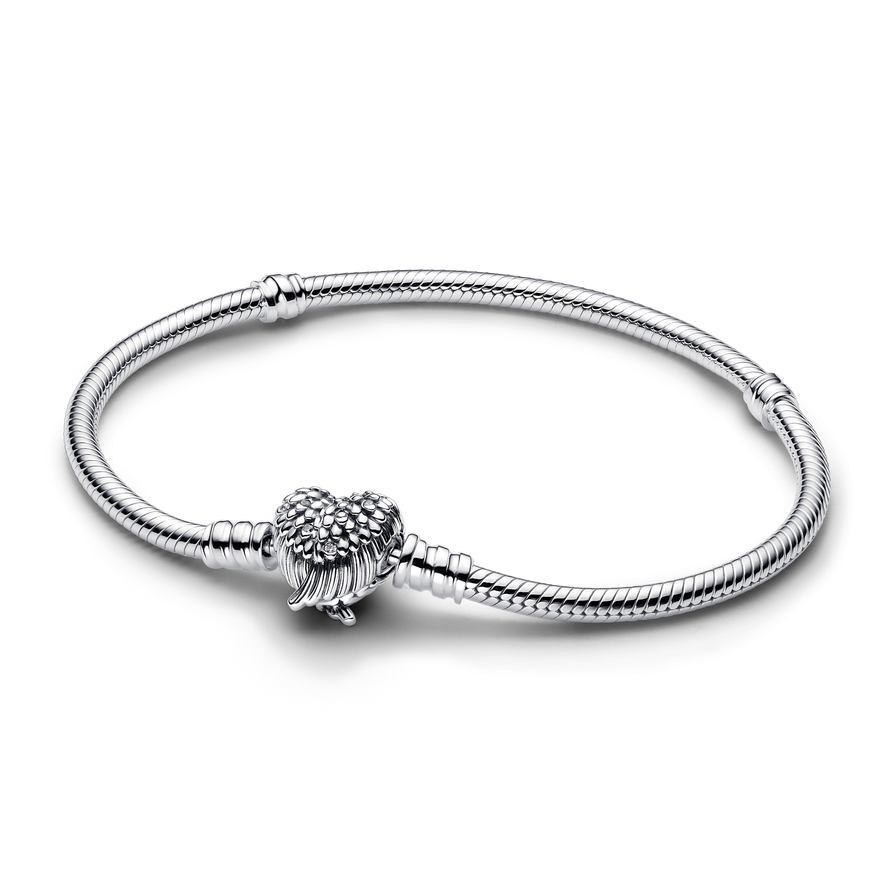 PANDORA Heart Wings Clasp Snake Chain Bracelet Cubic Zirconia Silver Bracelets Jewelry Gift