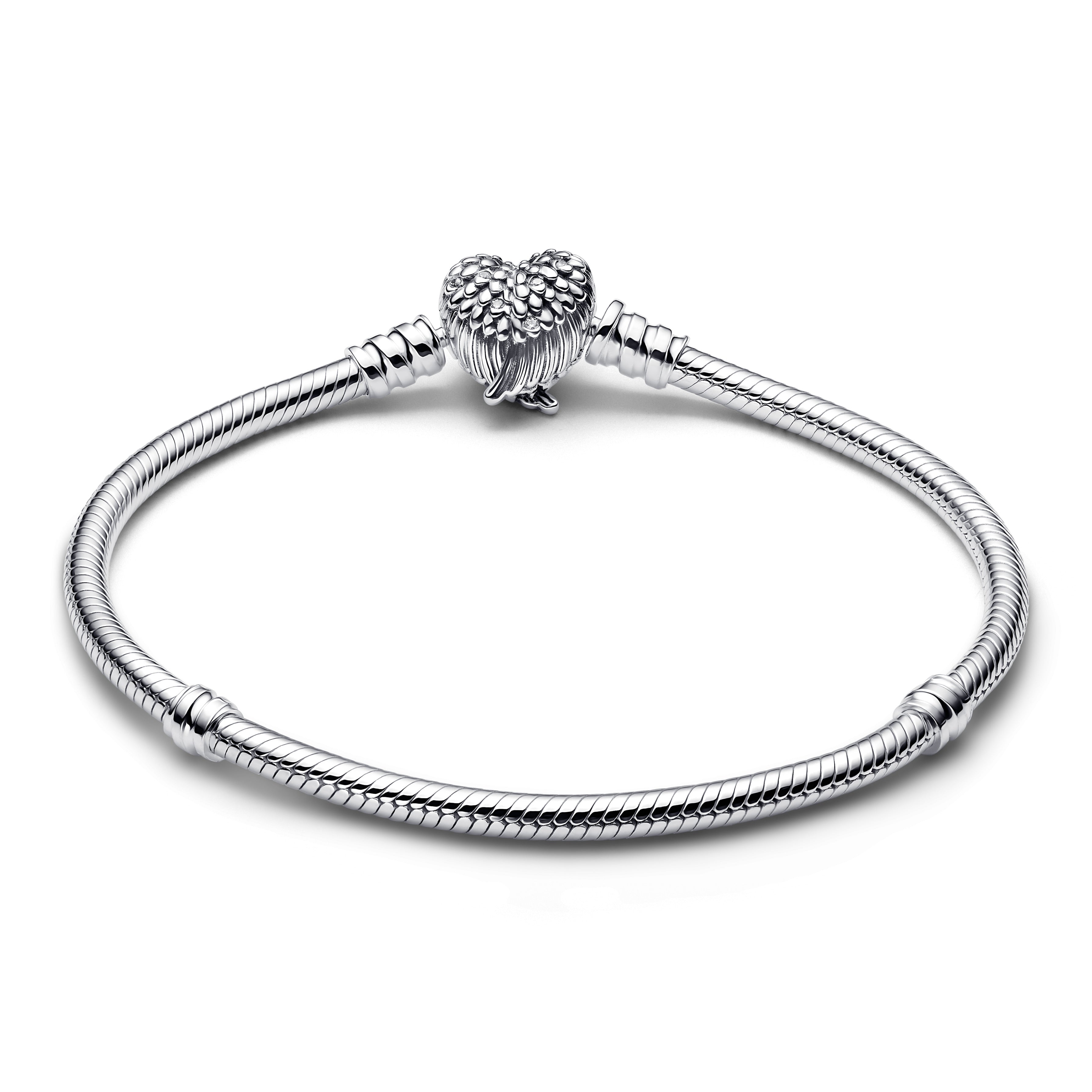 PANDORA Heart Wings Clasp Snake Chain Bracelet Cubic Zirconia Silver Bracelets Jewelry Gift