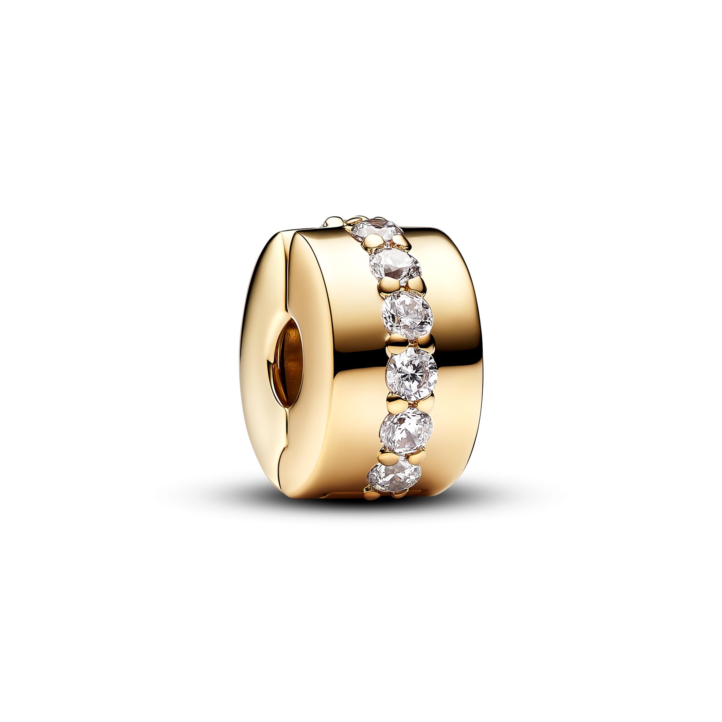 PANDORA Clear Sparkling Row Clip Charm 14K Gold Plated Unique Metal Blend Be Love Charms Bracelet Charm Jewelry Gift