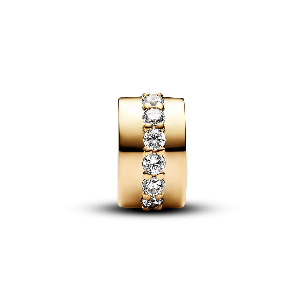 PANDORA Clear Sparkling Row Clip Charm 14K Gold Plated Unique Metal Blend Be Love Charms Bracelet Charm Jewelry Gift