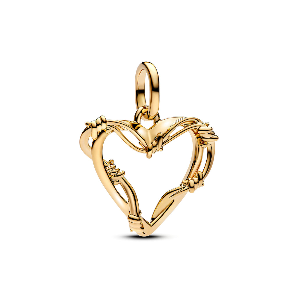 PANDORA Wire Heart Dangle Charm 14K Gold Plated Unique Metal Blend Charms Bracelet Charm Jewelry Gift