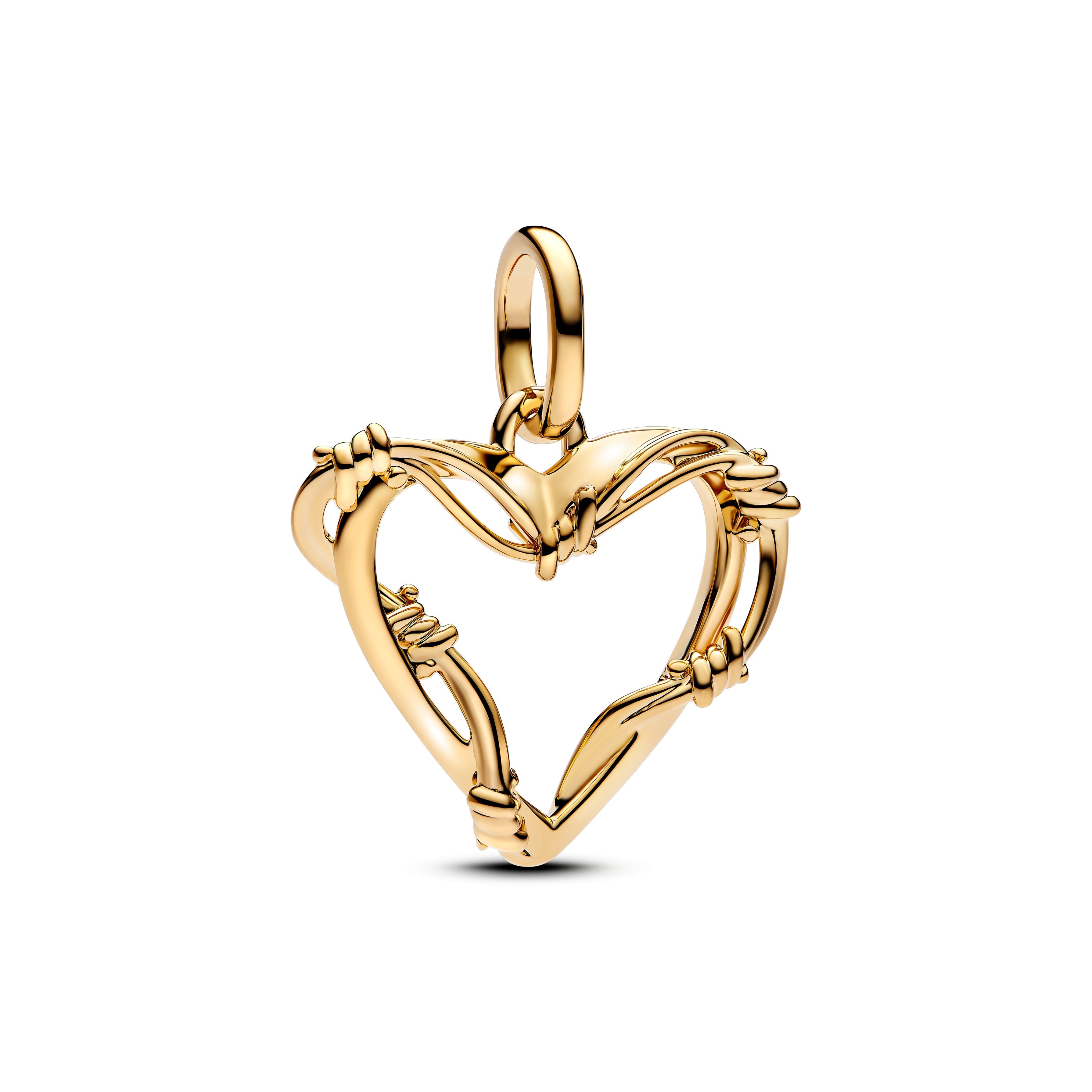 PANDORA Wire Heart Dangle Charm 14K Gold Plated Unique Metal Blend Charms Bracelet Charm Jewelry Gift