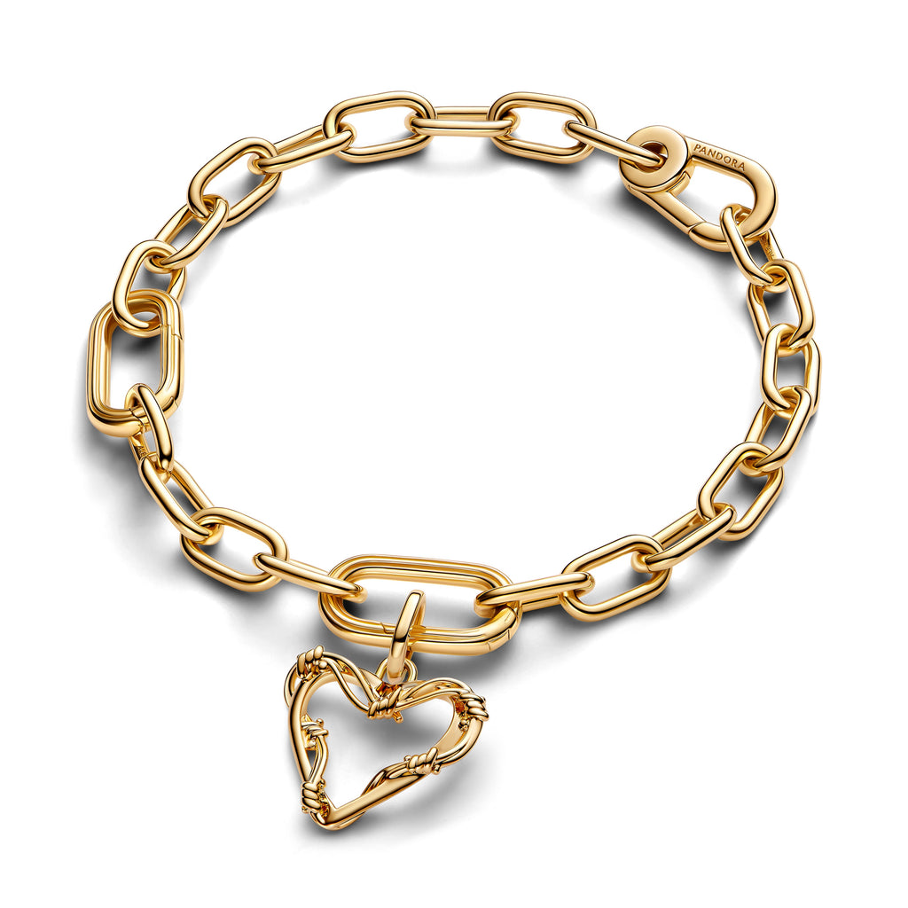 PANDORA Wire Heart Dangle Charm 14K Gold Plated Unique Metal Blend Charms Bracelet Charm Jewelry Gift