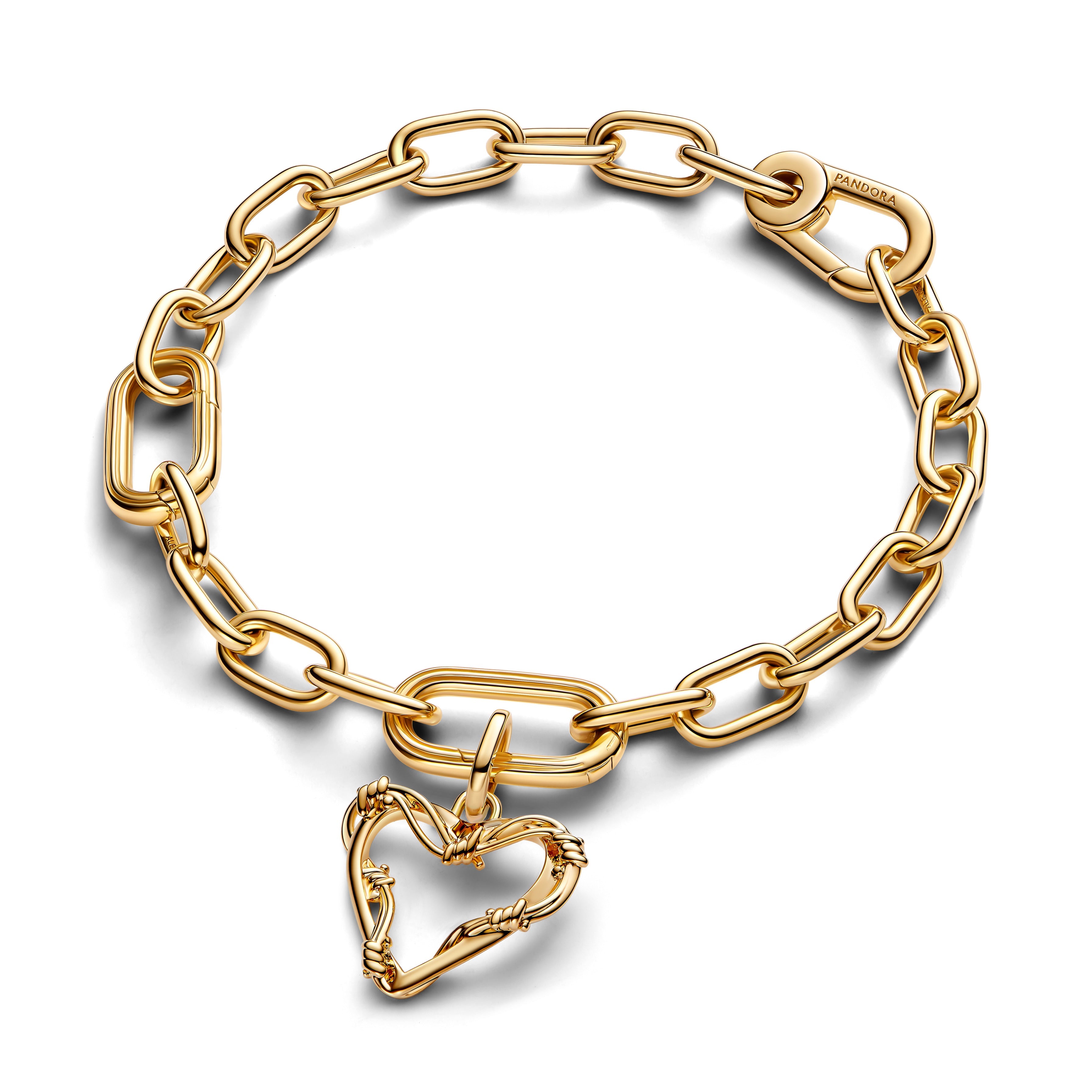 PANDORA Wire Heart Dangle Charm 14K Gold Plated Unique Metal Blend Charms Bracelet Charm Jewelry Gift