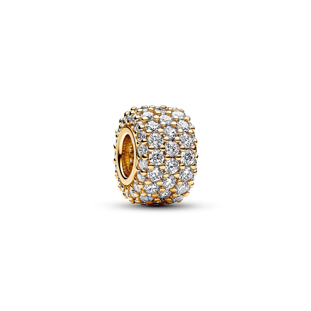 PANDORA Sparkling Pavé Triple-row Charm 14K Gold Plated Unique Metal Blend Charms Bracelet Charm Jewelry Gift