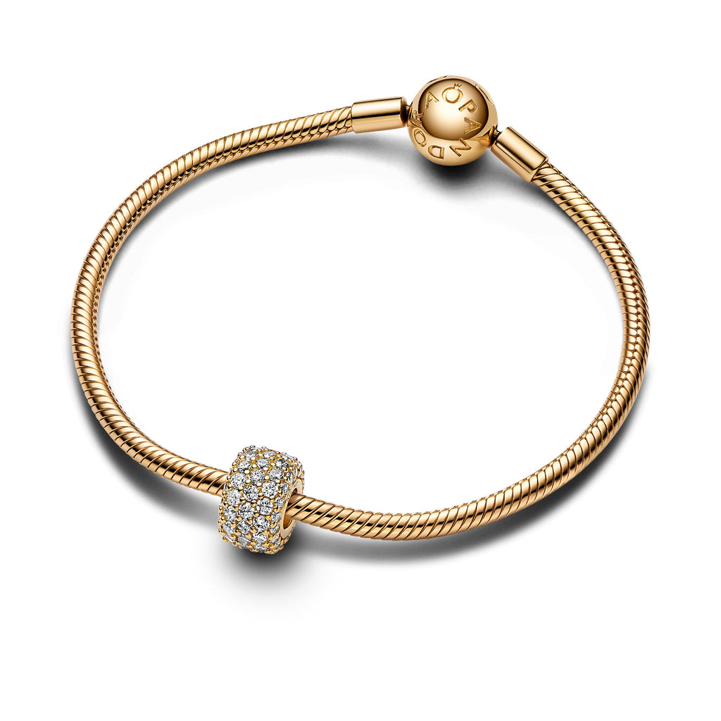 PANDORA Sparkling Pavé Triple-row Charm 14K Gold Plated Unique Metal Blend Charms Bracelet Charm Jewelry Gift