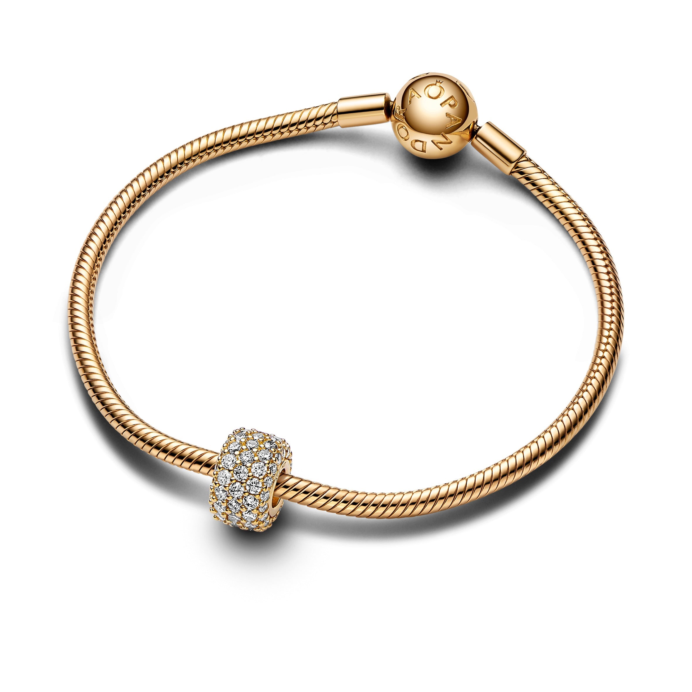 PANDORA Sparkling Pavé Triple-row Charm 14K Gold Plated Unique Metal Blend Charms Bracelet Charm Jewelry Gift
